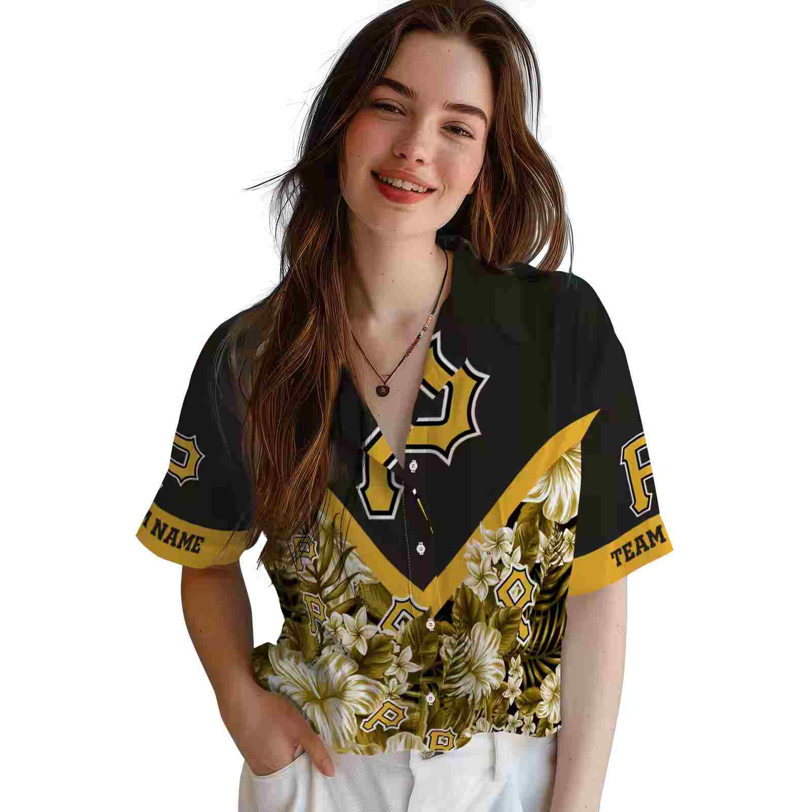 personalized pittsburgh pirates floral chevron black hawaiian shirt latest model