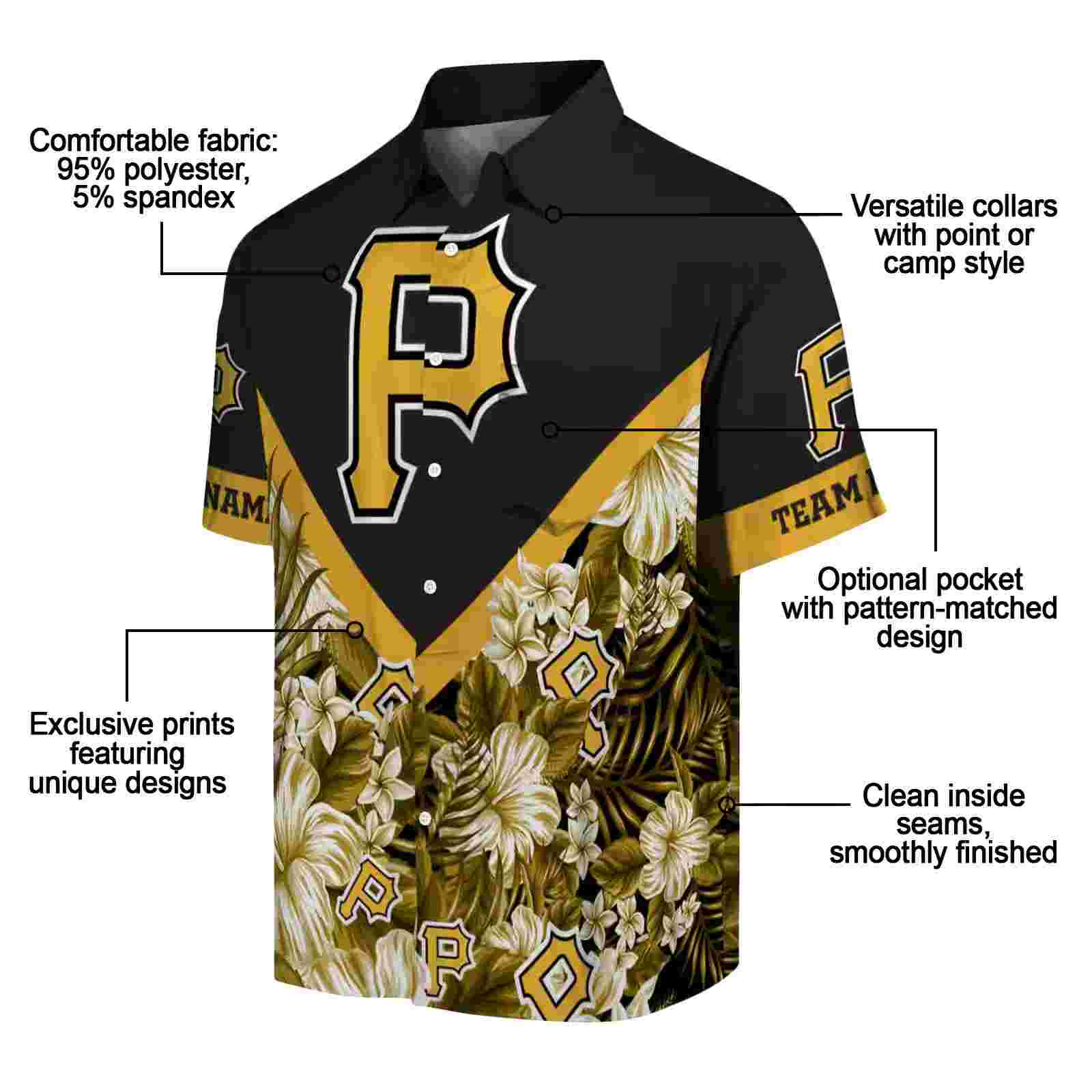 personalized pittsburgh pirates floral chevron black hawaiian shirt new arrival