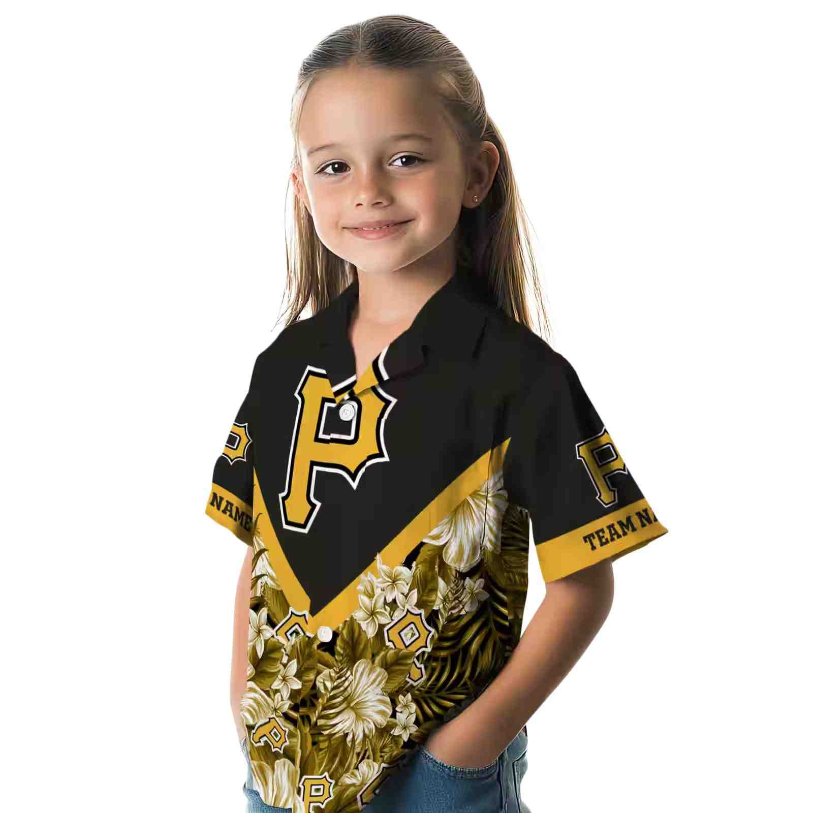 personalized pittsburgh pirates floral chevron black hawaiian shirt premium grade