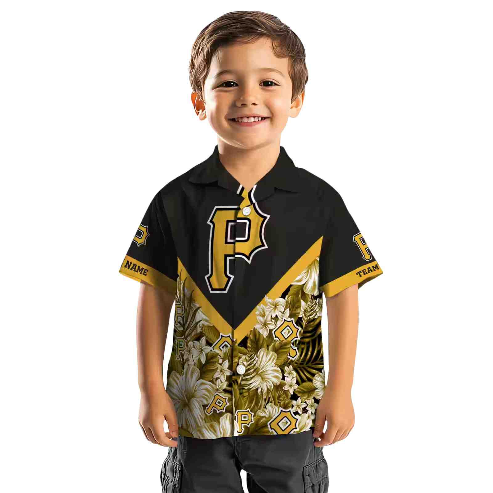 personalized pittsburgh pirates floral chevron black hawaiian shirt top rated