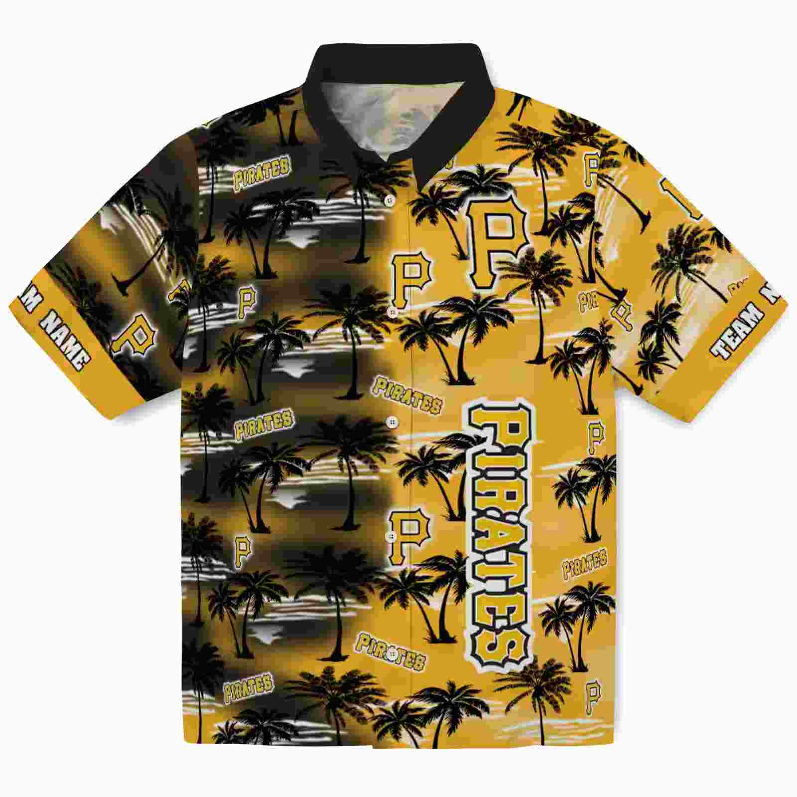 Personalized Pittsburgh Pirates Palm Silhouettes Black Hawaiian Shirt