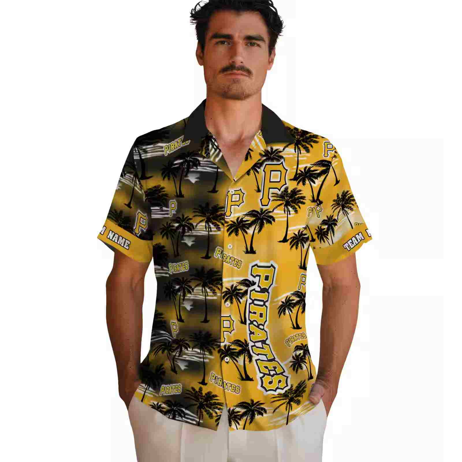 personalized pittsburgh pirates palm silhouettes black hawaiian shirt fashion forward