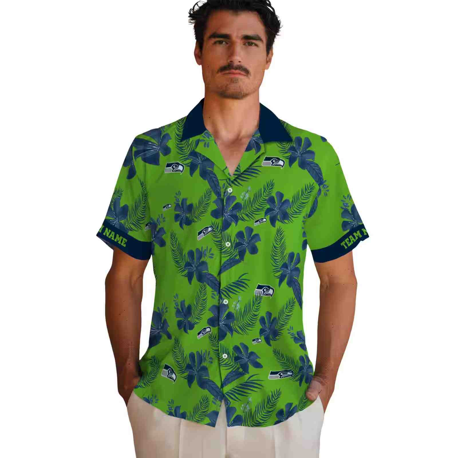 personalized seattle seahawks botanical print green hawaiian shirt fashion forward