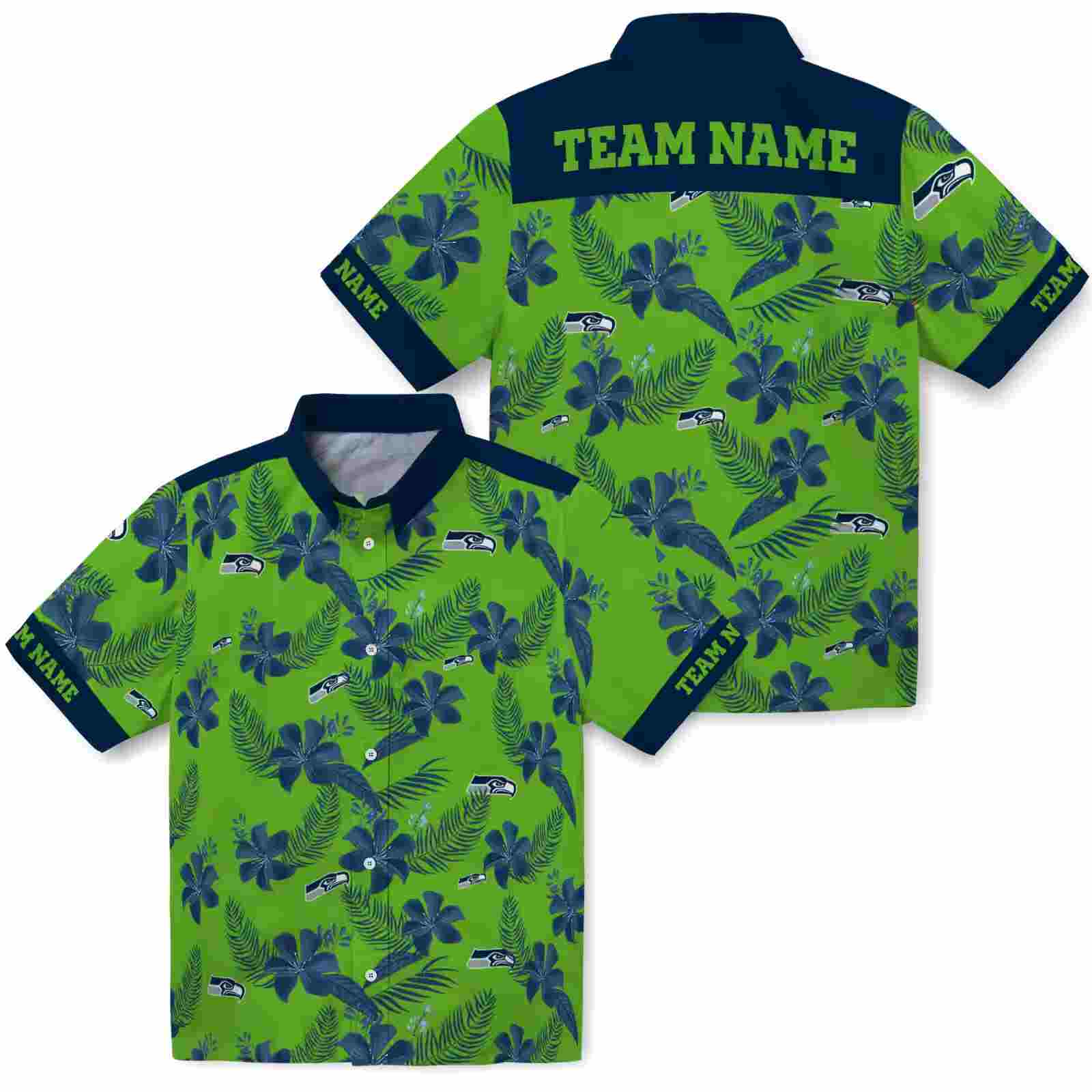 personalized seattle seahawks botanical print green hawaiian shirt high quality