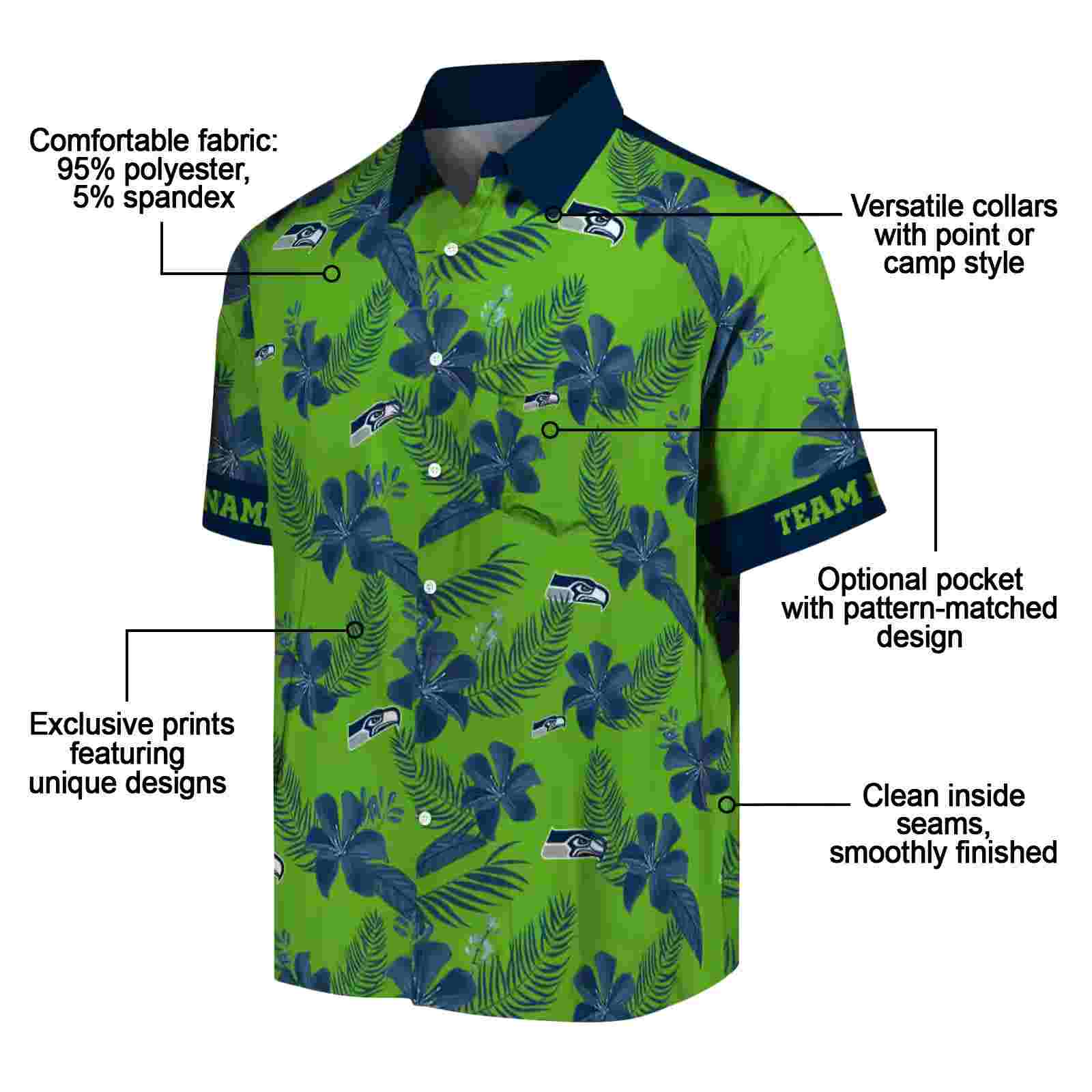 personalized seattle seahawks botanical print green hawaiian shirt new arrival