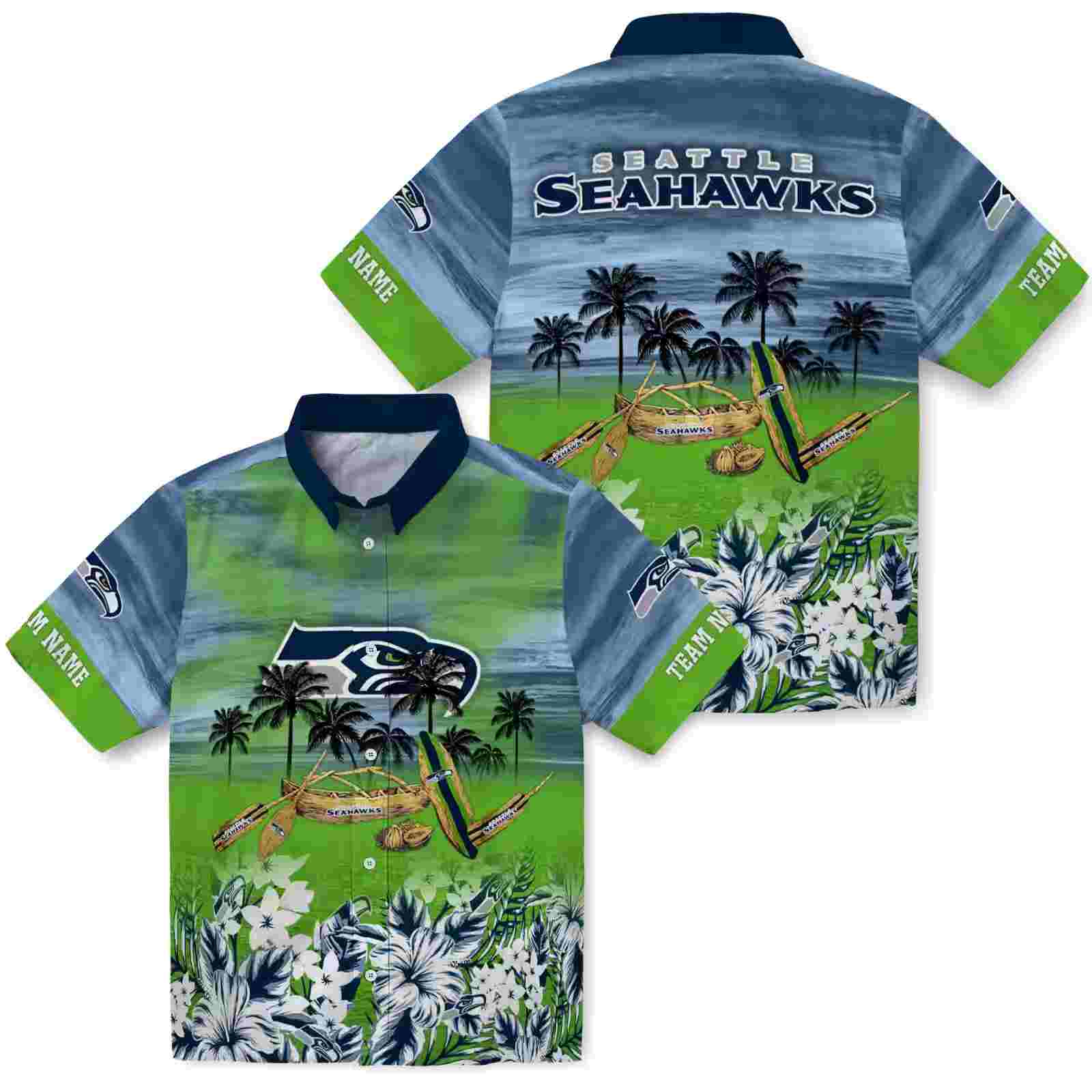 personalized seattle seahawks tropical canoe blue hawaiian shirt high quality