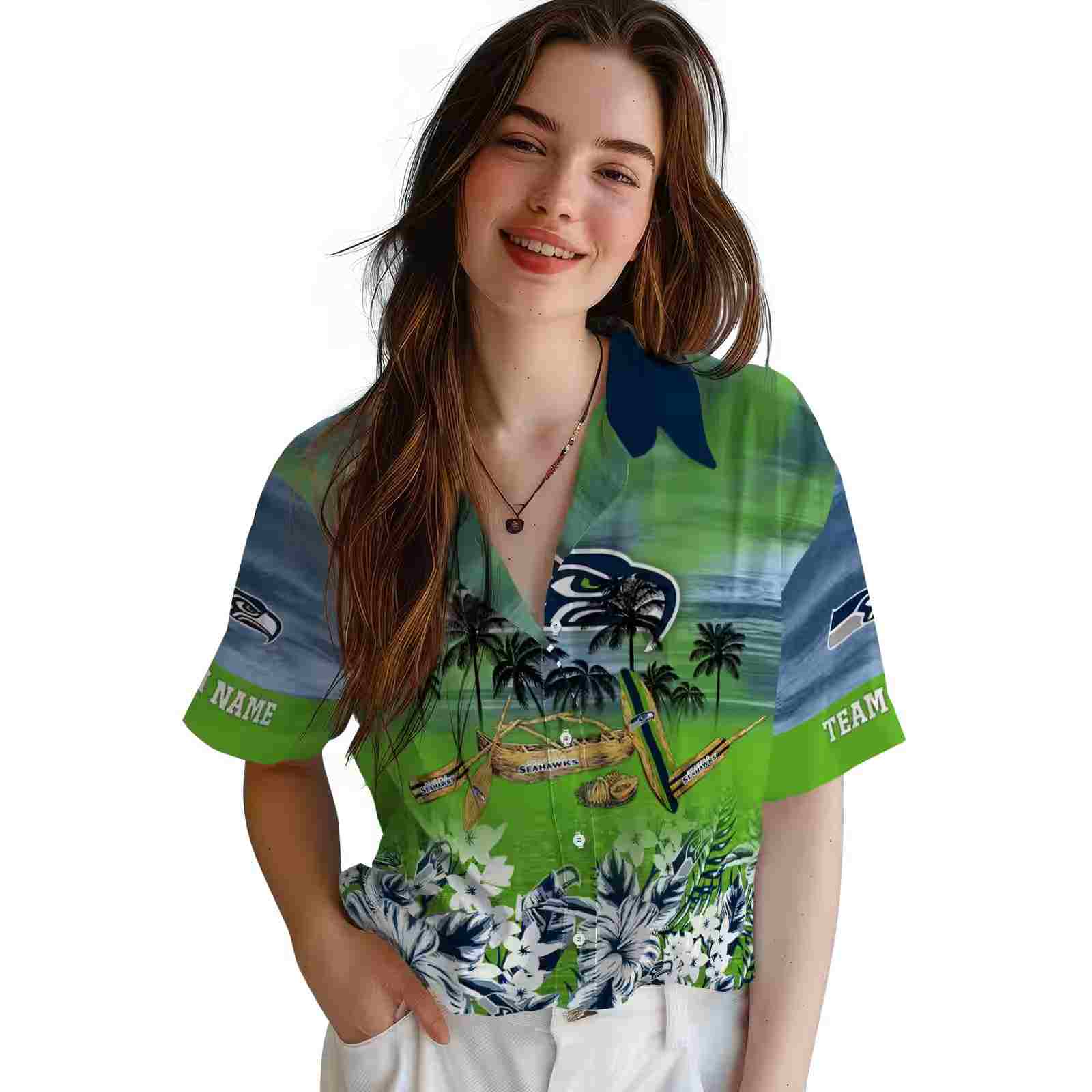 personalized seattle seahawks tropical canoe blue hawaiian shirt latest model