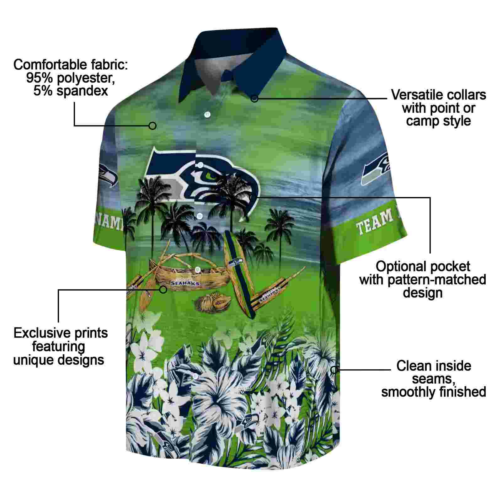 personalized seattle seahawks tropical canoe blue hawaiian shirt new arrival