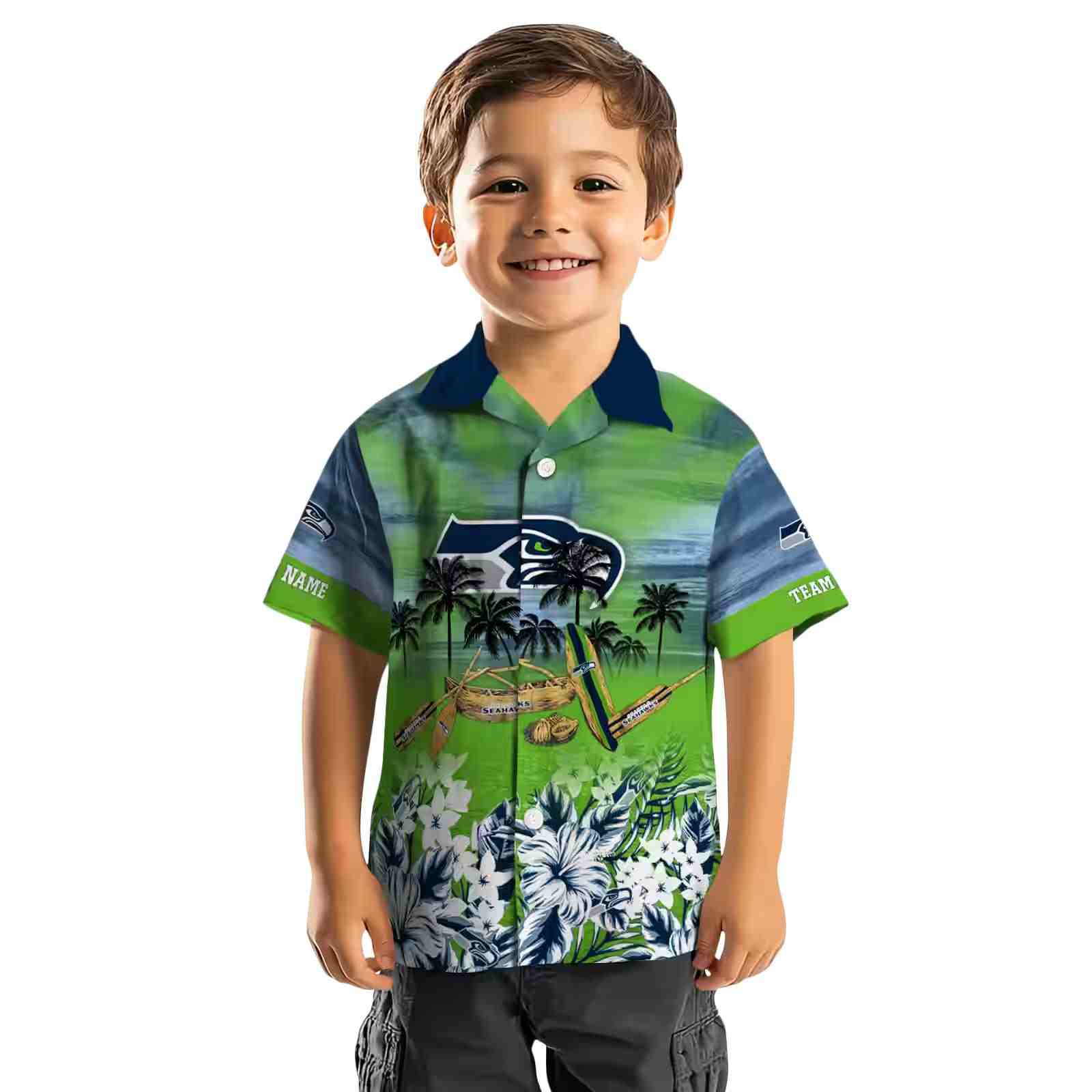 personalized seattle seahawks tropical canoe blue hawaiian shirt top rated