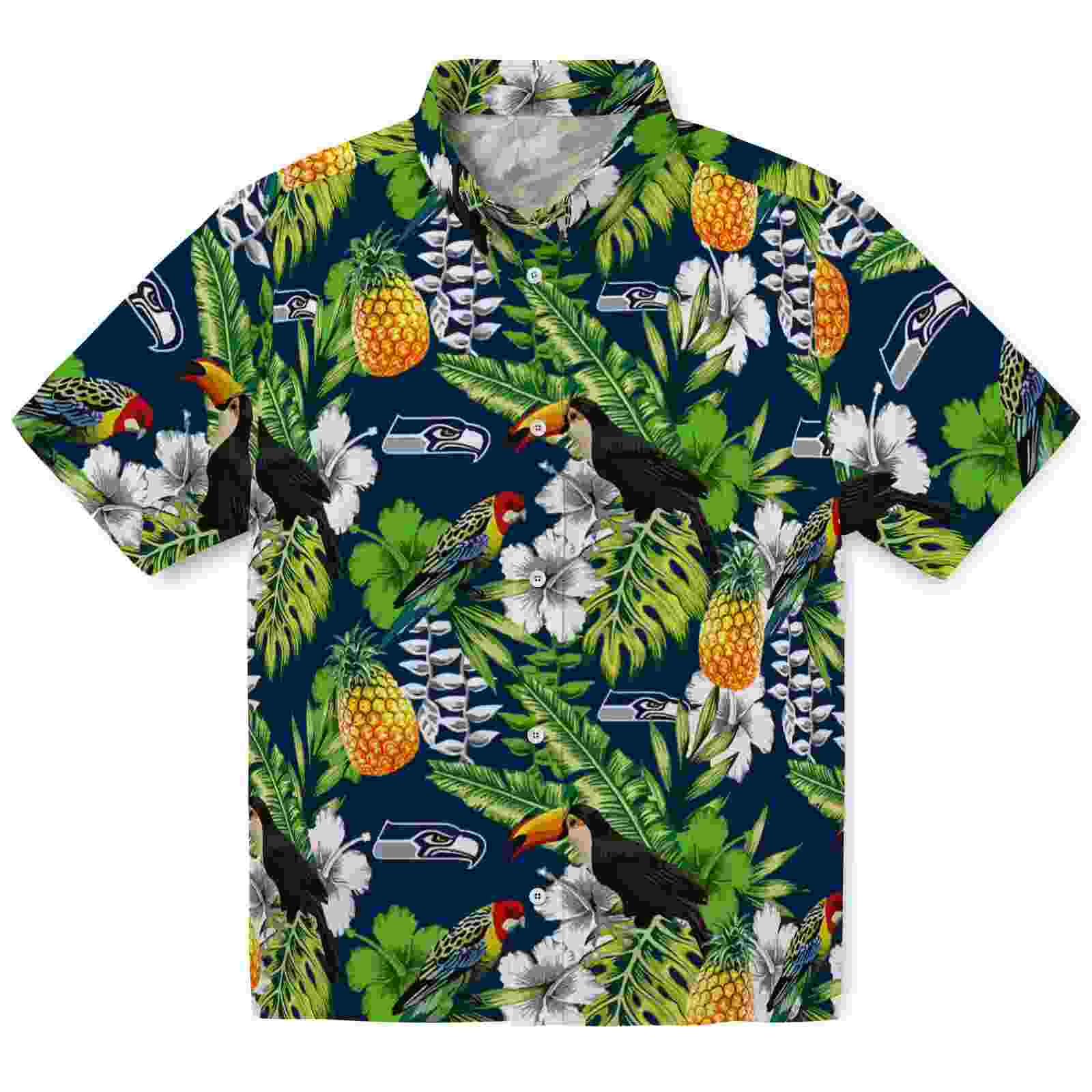 Personalized Seattle Seahawks Tropical Toucan Blue Green Hawaiian Shirt