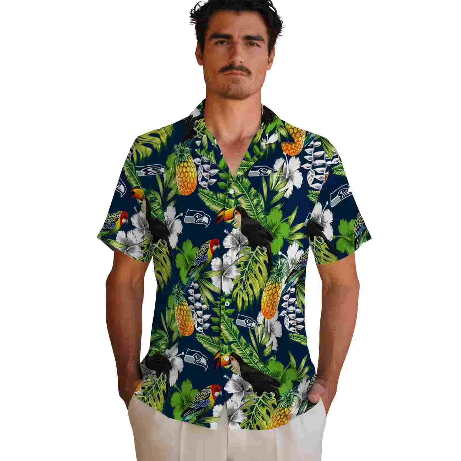 personalized seattle seahawks tropical toucan blue green hawaiian shirt fashion forward