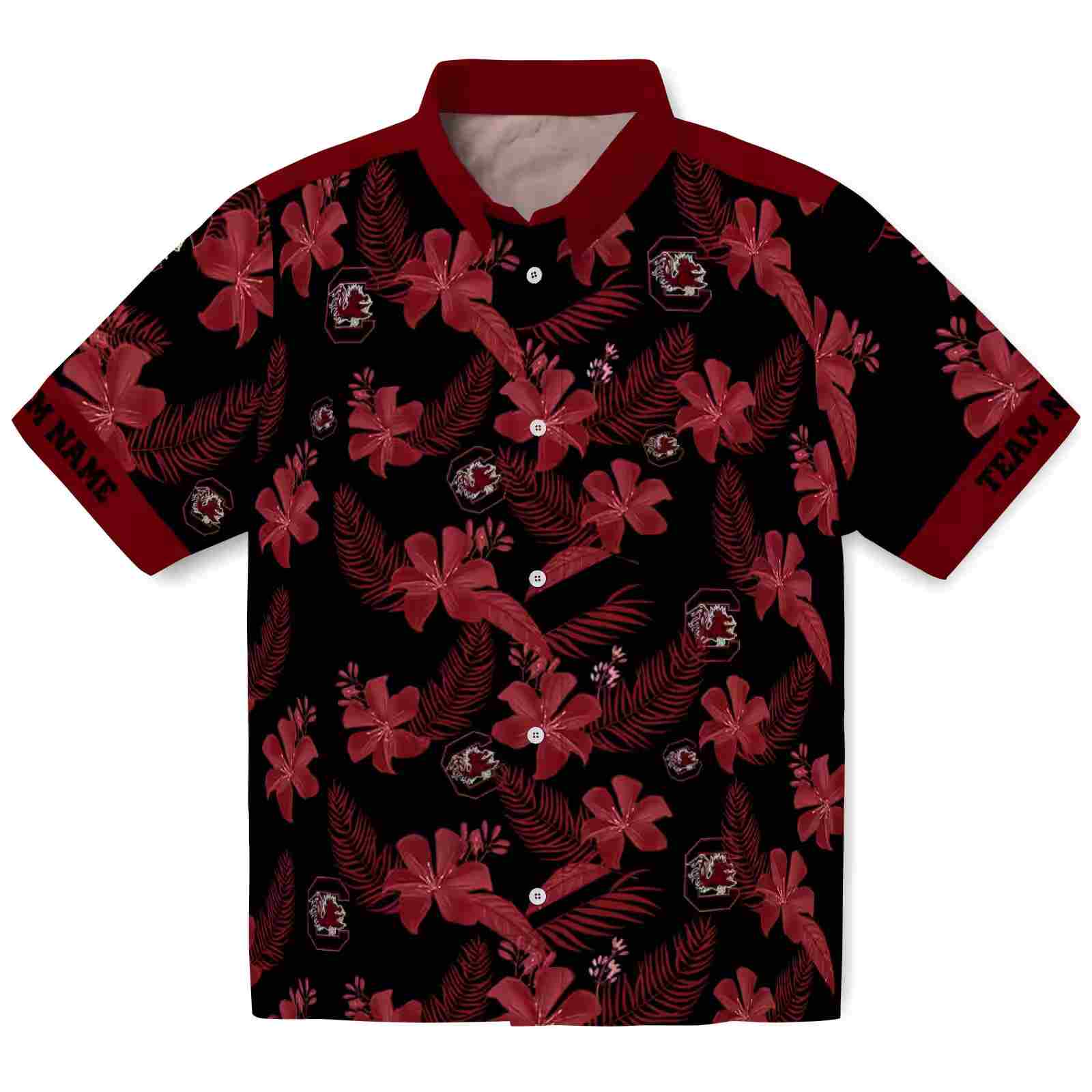 Personalized South Carolina Gamecocks Botanical Print Black Hawaiian Shirt