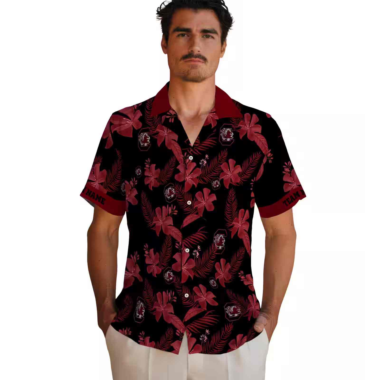 personalized south carolina gamecocks botanical print black hawaiian shirt fashion forward