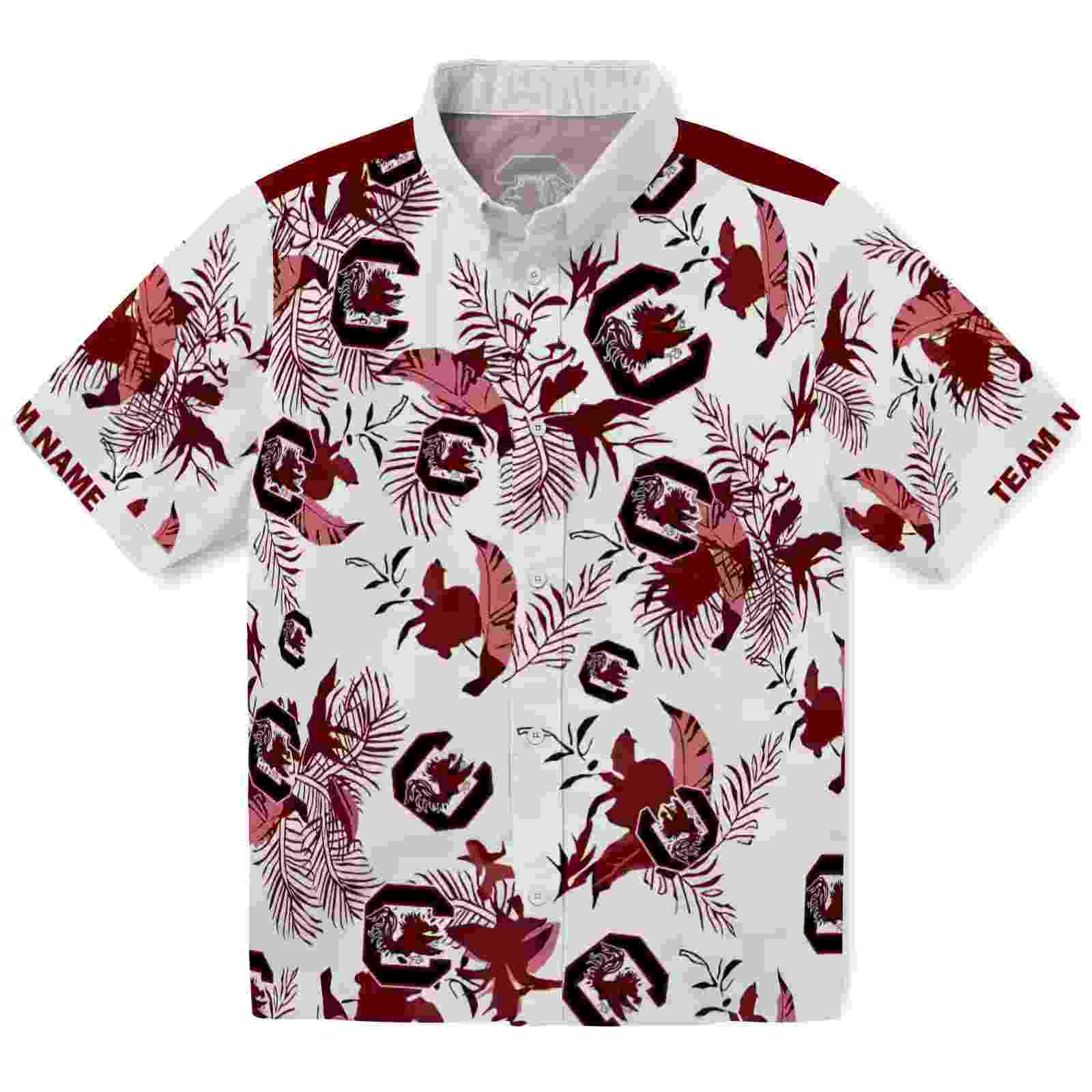 Personalized South Carolina Gamecocks Botanical Theme Garnet White Hawaiian Shirt