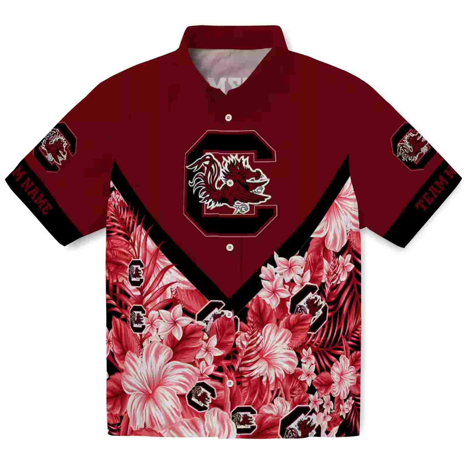 Personalized South Carolina Gamecocks Floral Chevron Garnet Hawaiian Shirt