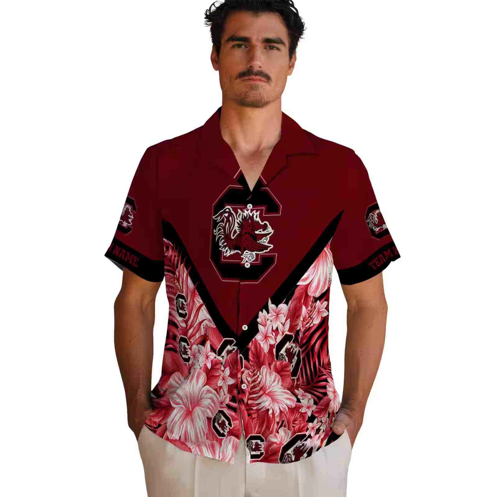 personalized south carolina gamecocks floral chevron garnet hawaiian shirt fashion forward