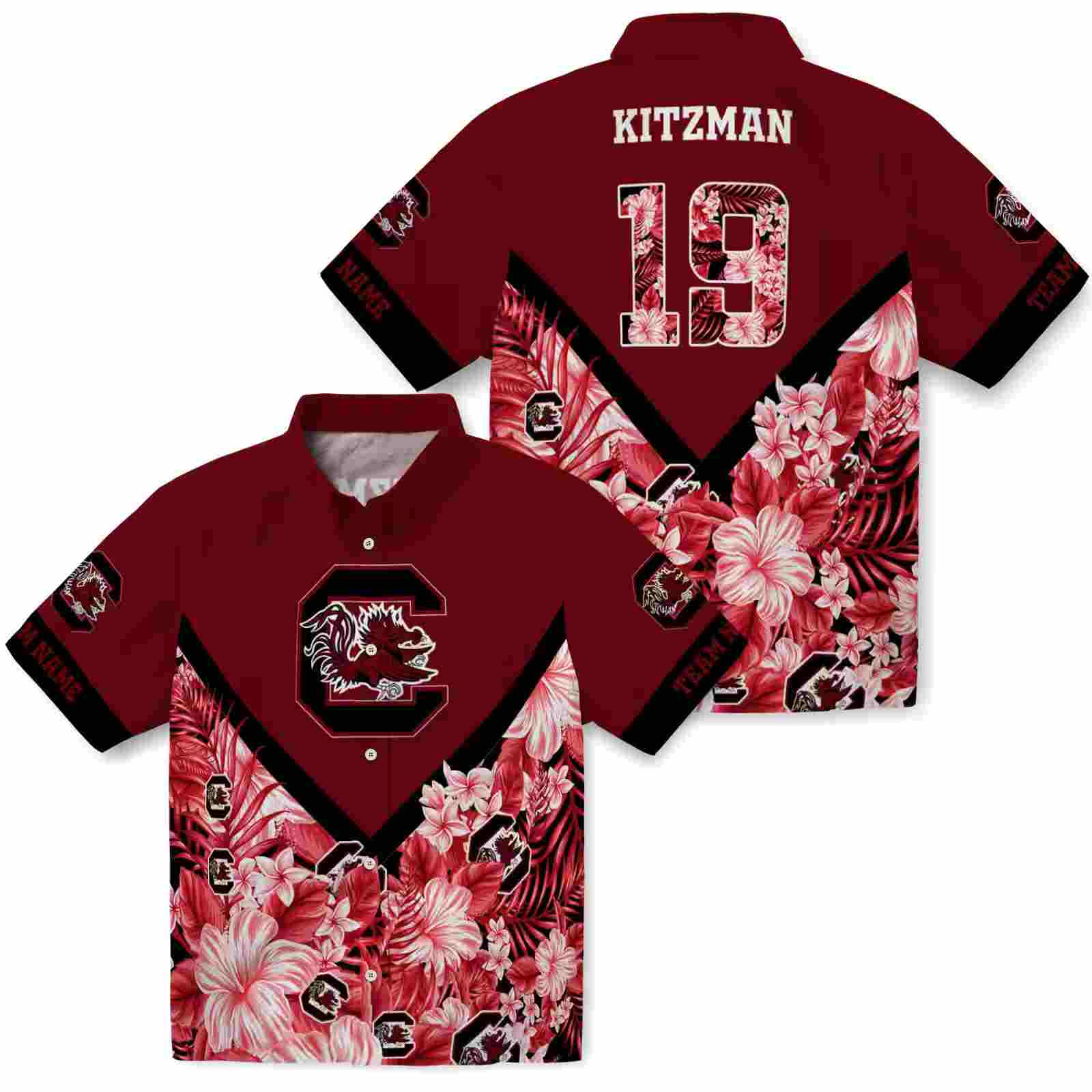 personalized south carolina gamecocks floral chevron garnet hawaiian shirt high quality