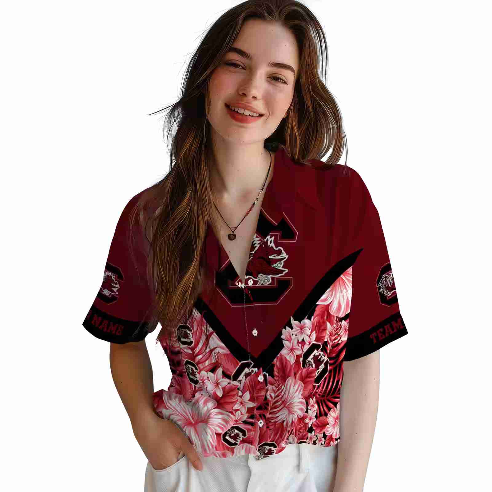 personalized south carolina gamecocks floral chevron garnet hawaiian shirt latest model