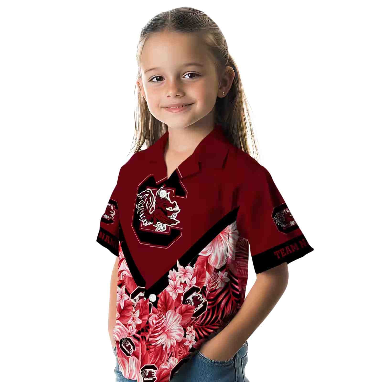 personalized south carolina gamecocks floral chevron garnet hawaiian shirt premium grade