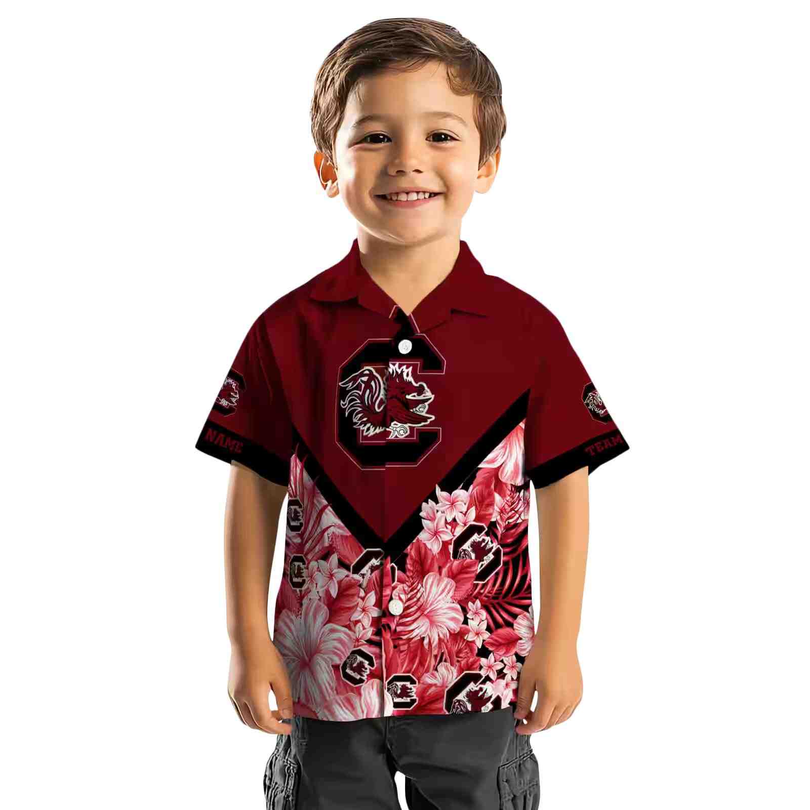 personalized south carolina gamecocks floral chevron garnet hawaiian shirt top rated