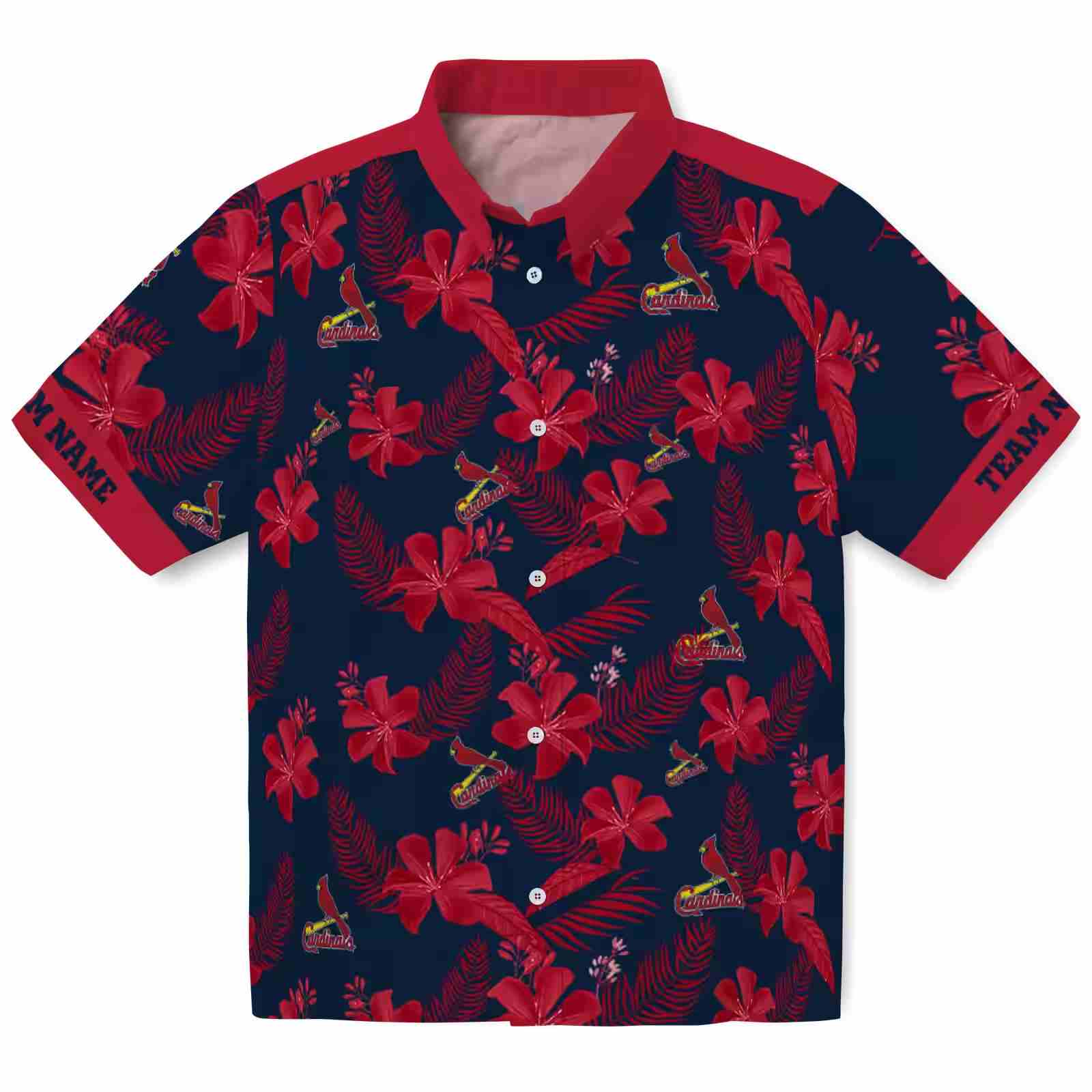 Personalized St. Louis Cardinals Botanical Print Navy Hawaiian Shirt