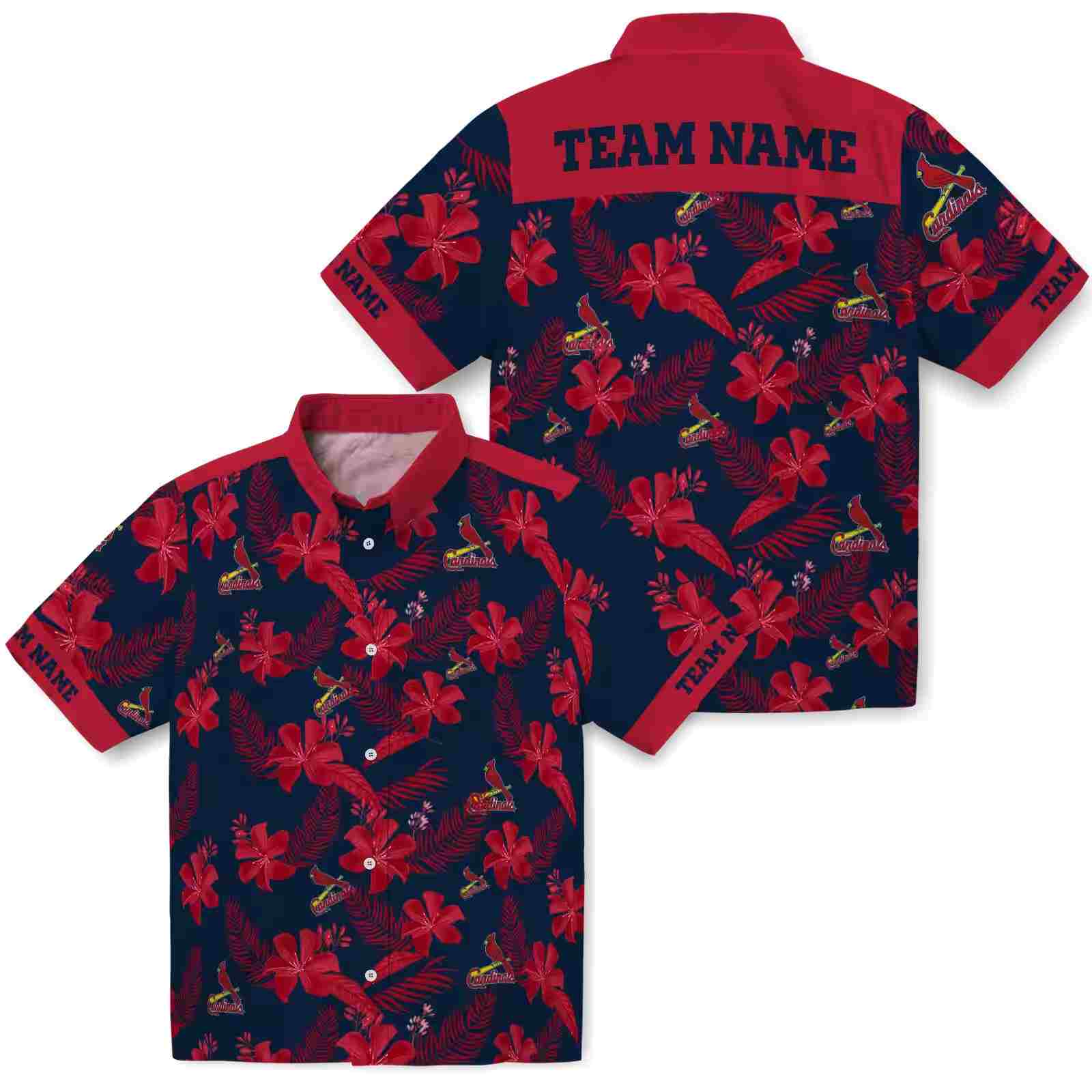 personalized st louis cardinals botanical print navy hawaiian shirt high quality