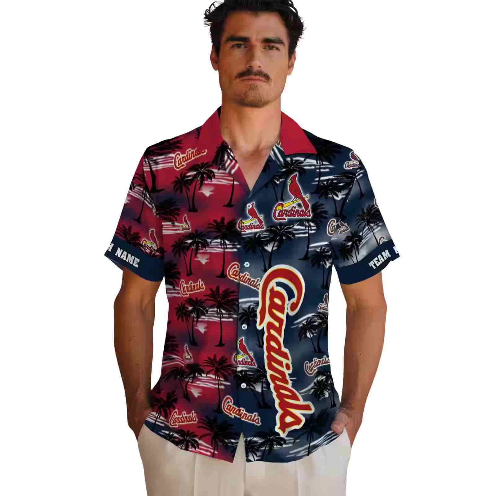 personalized st louis cardinals palm silhouettes red hawaiian shirt fashion forward