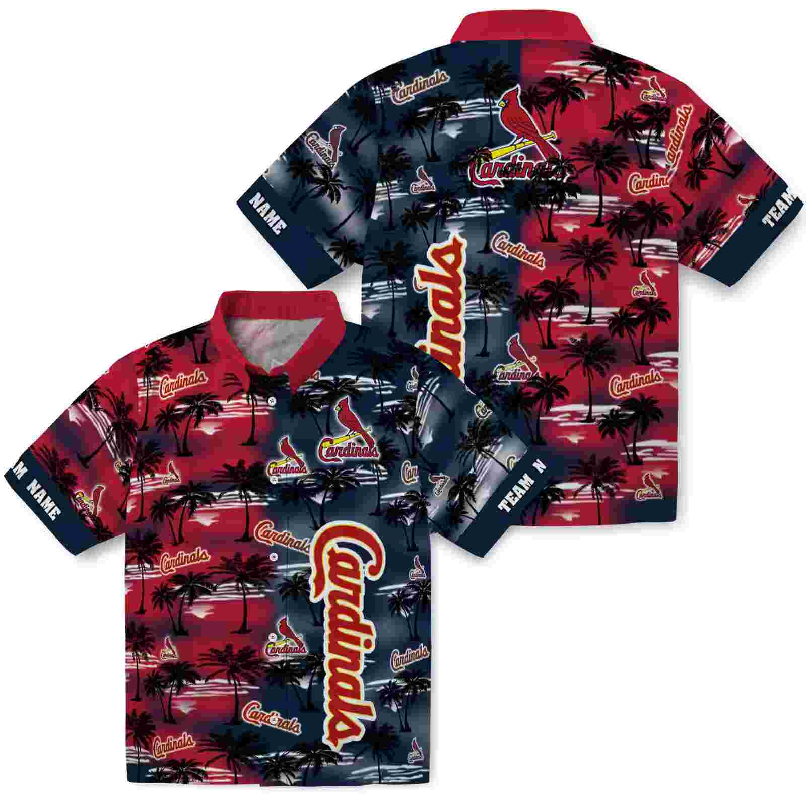 personalized st louis cardinals palm silhouettes red hawaiian shirt high quality