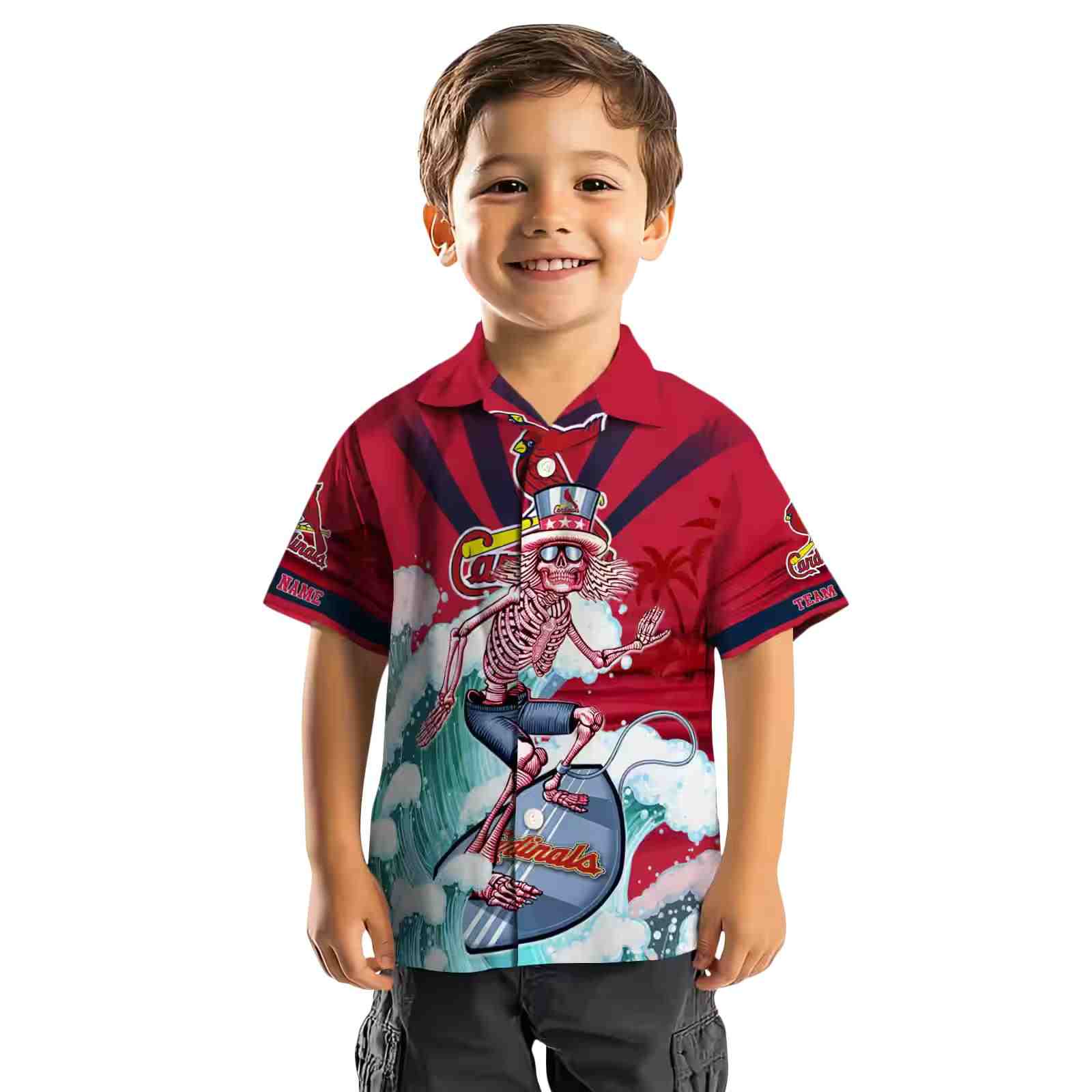 personalized st louis cardinals surfing skeleton red blue hawaiian shirt top rated