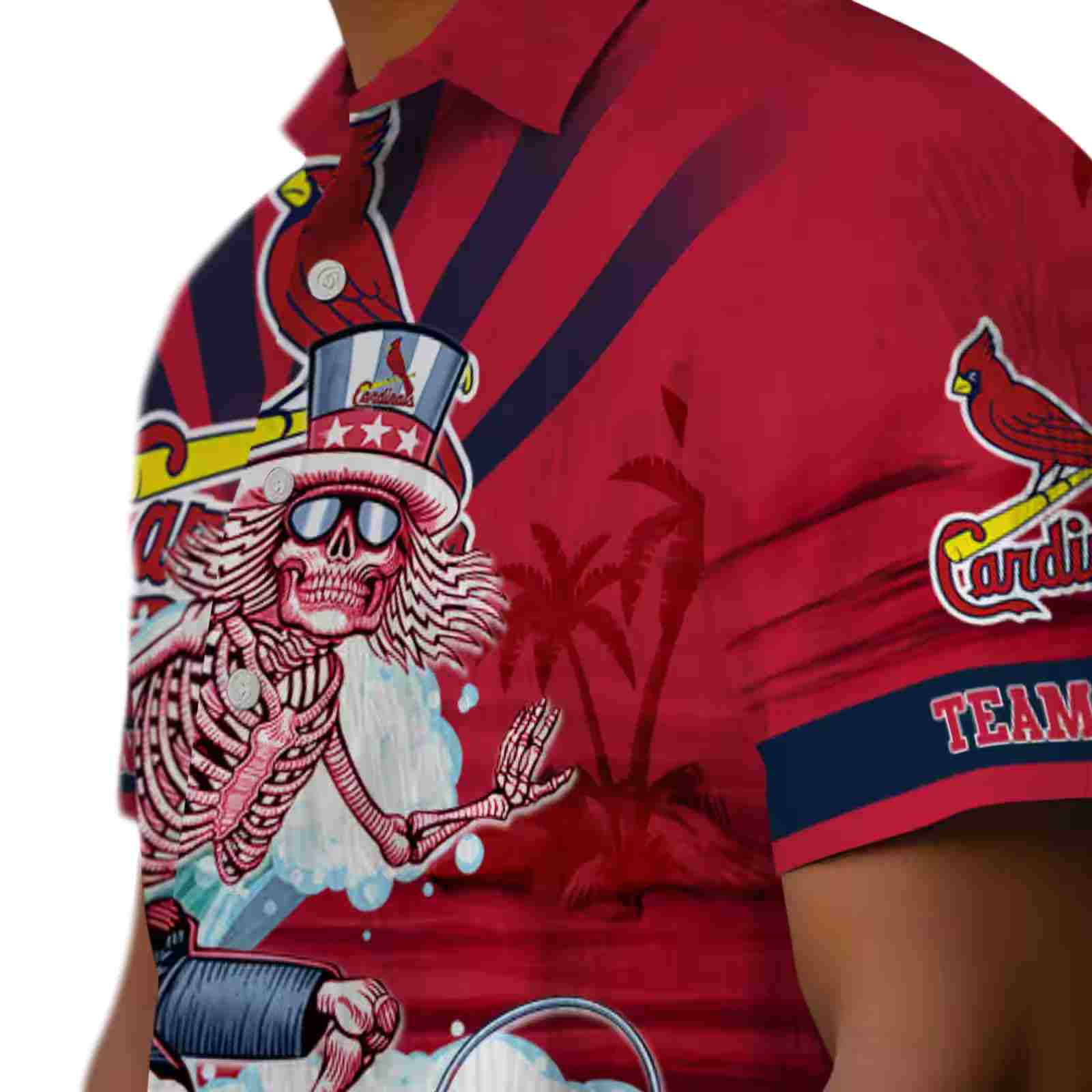 personalized st louis cardinals surfing skeleton red blue hawaiian shirt trendy