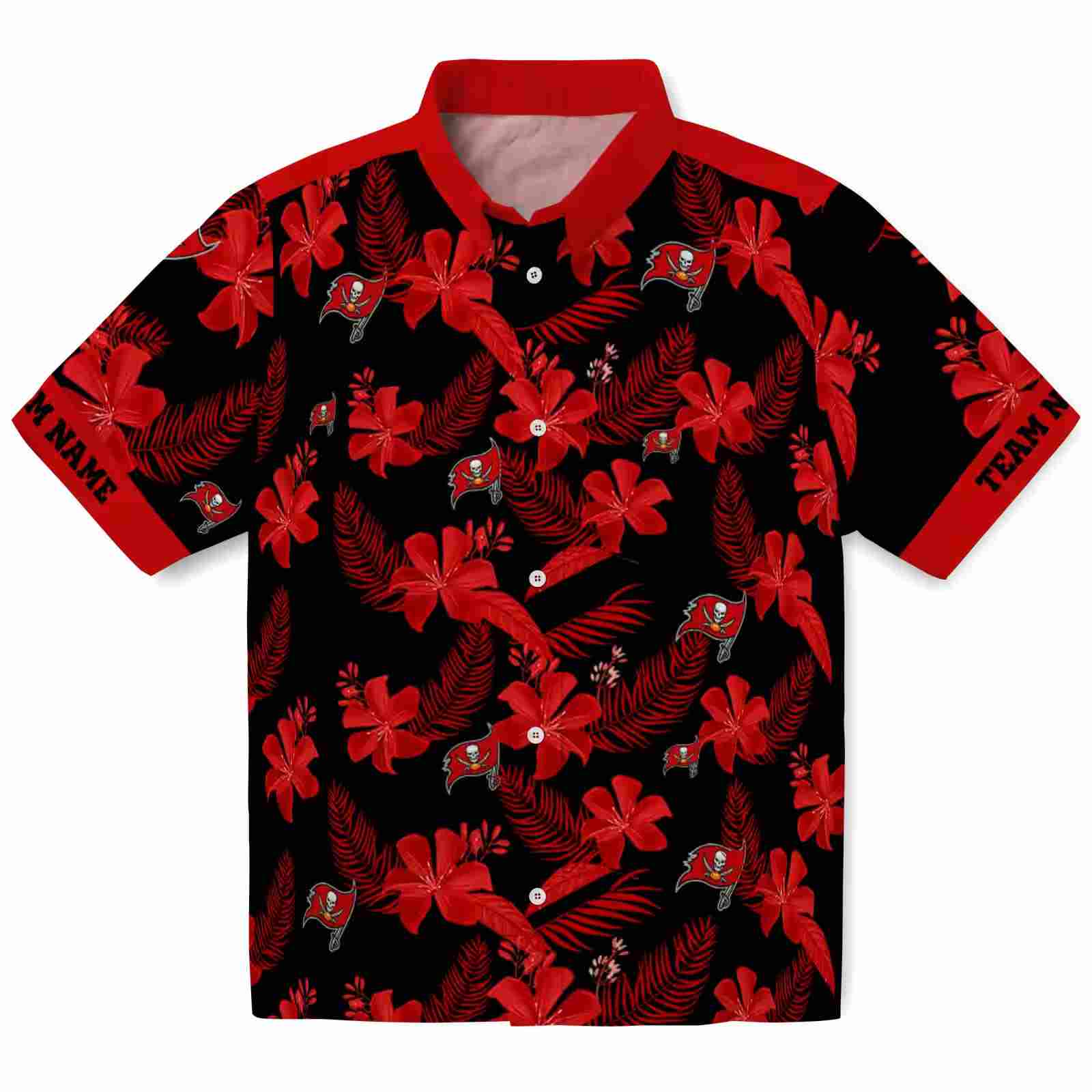 Personalized Tampa Bay Buccaneers Botanical Print Black Hawaiian Shirt