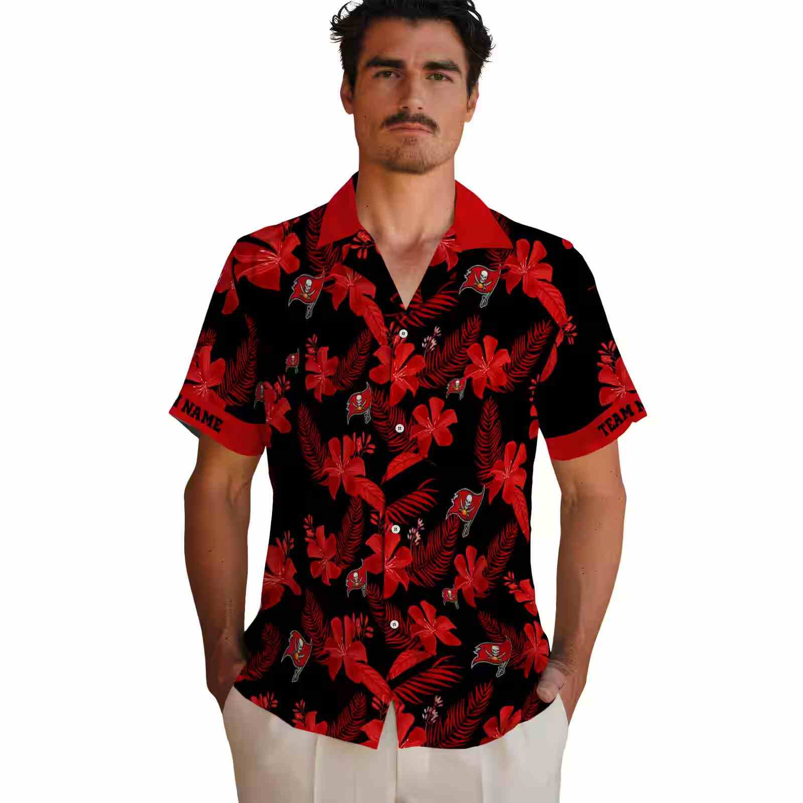 personalized tampa bay buccaneers botanical print black hawaiian shirt fashion forward