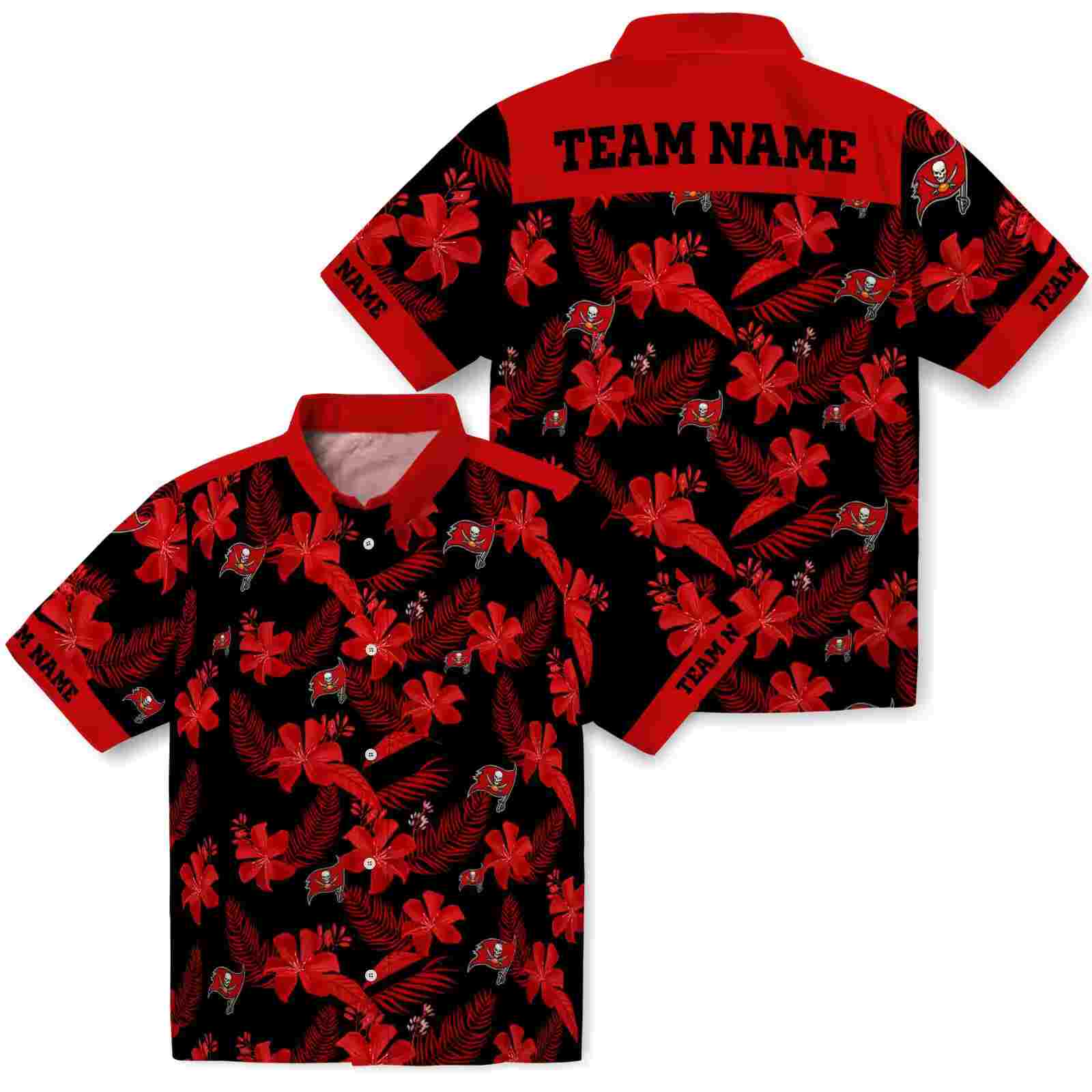 personalized tampa bay buccaneers botanical print black hawaiian shirt high quality