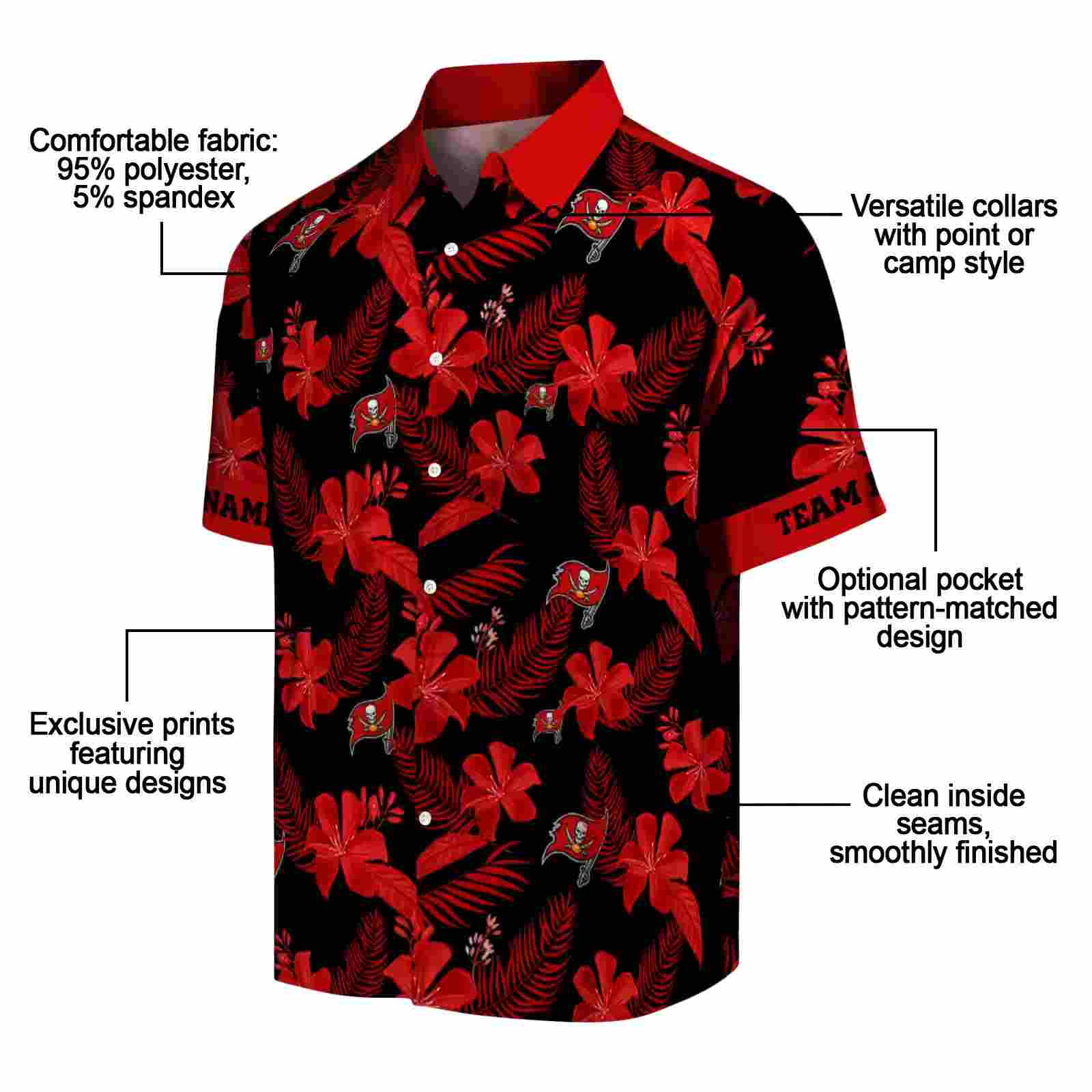 personalized tampa bay buccaneers botanical print black hawaiian shirt new arrival