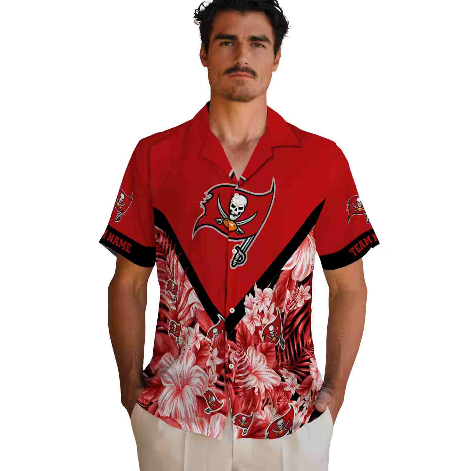 personalized tampa bay buccaneers floral chevron red hawaiian shirt fashion forward