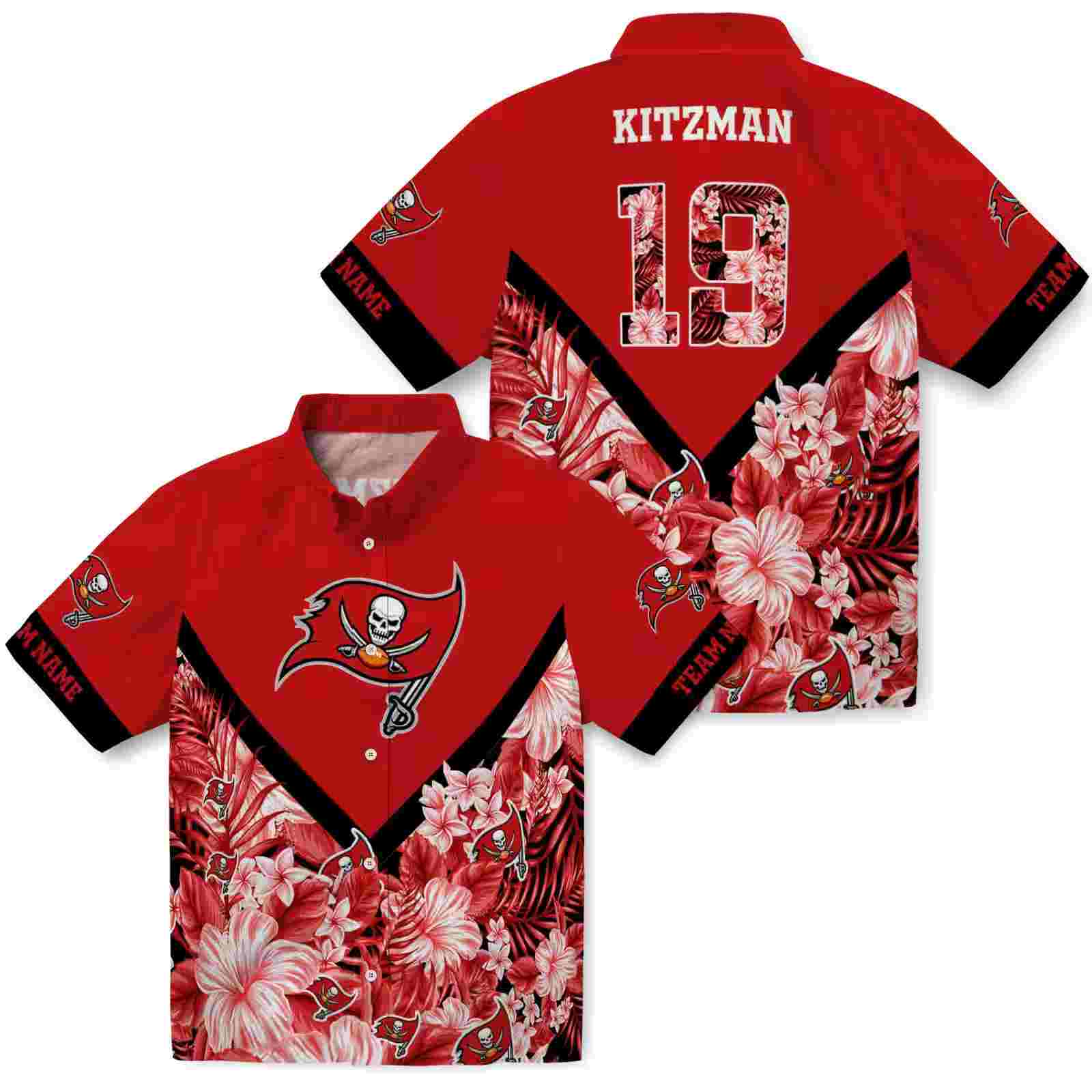 personalized tampa bay buccaneers floral chevron red hawaiian shirt high quality