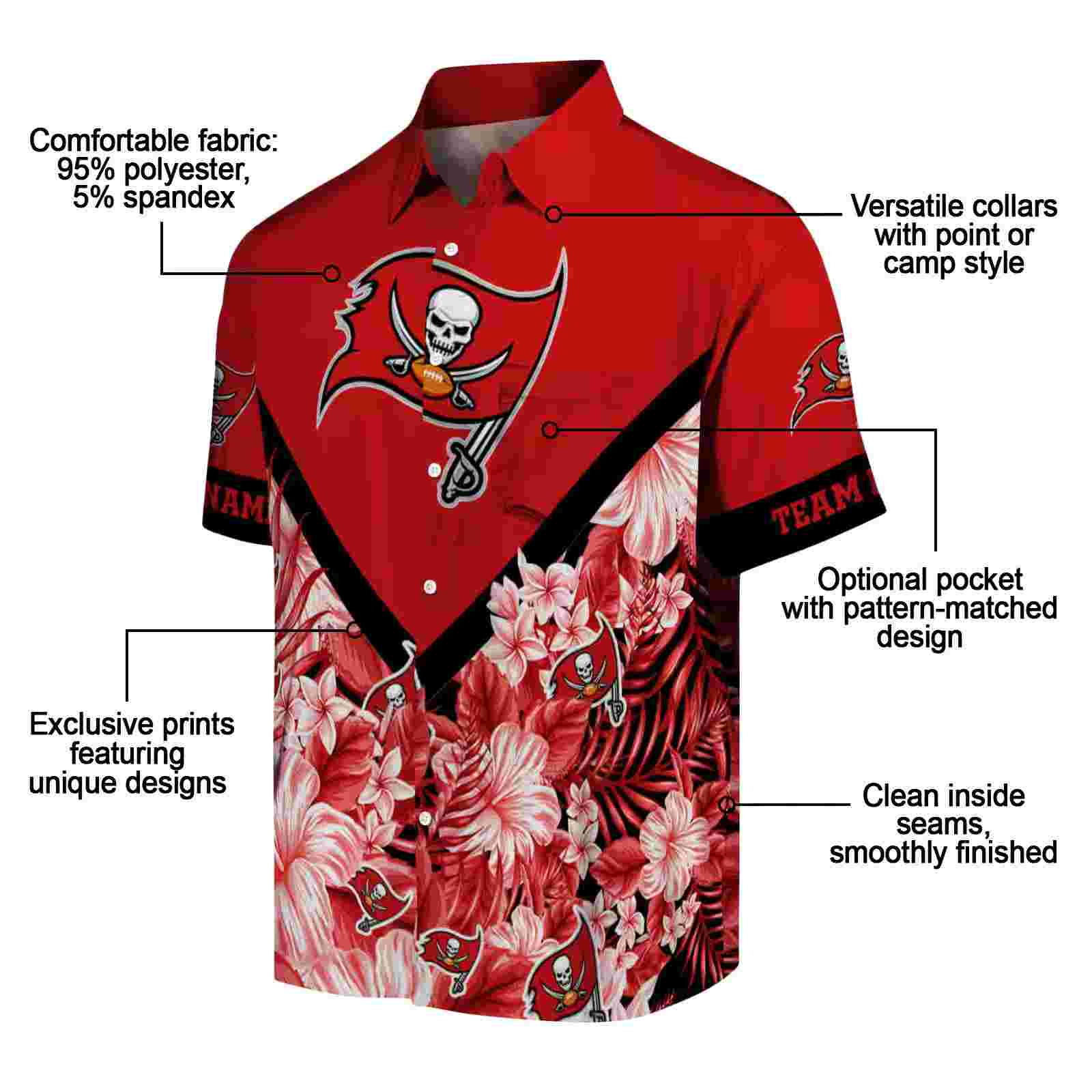 personalized tampa bay buccaneers floral chevron red hawaiian shirt new arrival