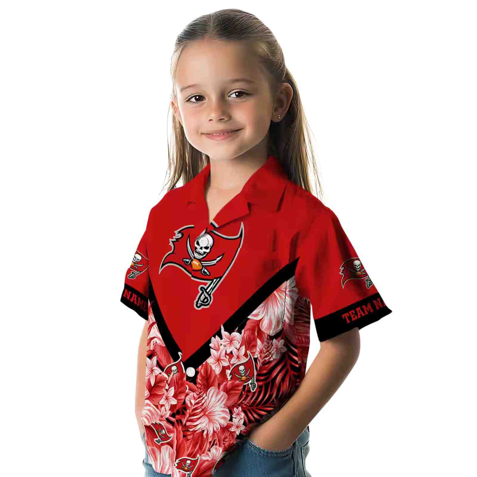 personalized tampa bay buccaneers floral chevron red hawaiian shirt premium grade