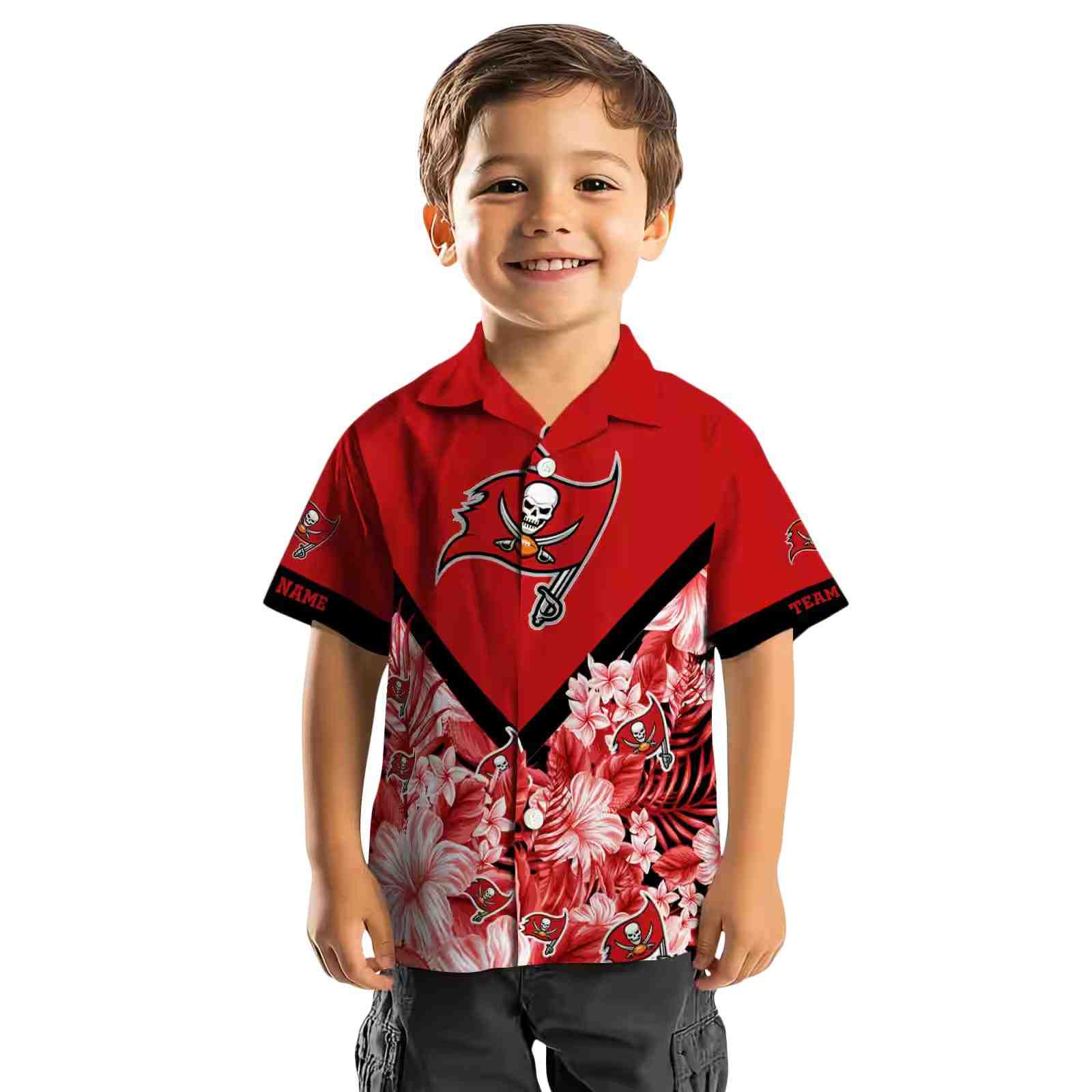 personalized tampa bay buccaneers floral chevron red hawaiian shirt top rated