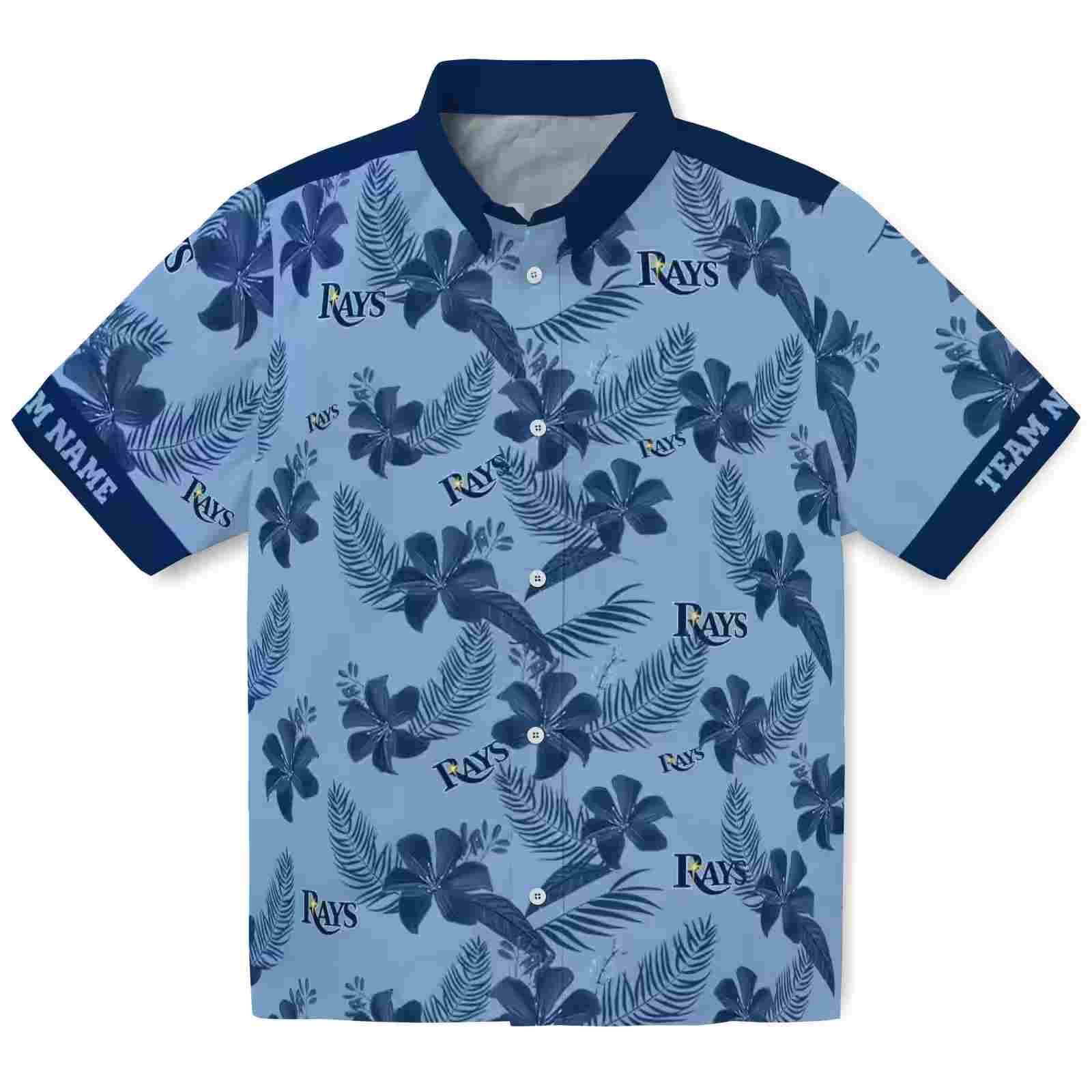 Personalized Tampa Bay Rays Botanical Print Light Blue Hawaiian Shirt