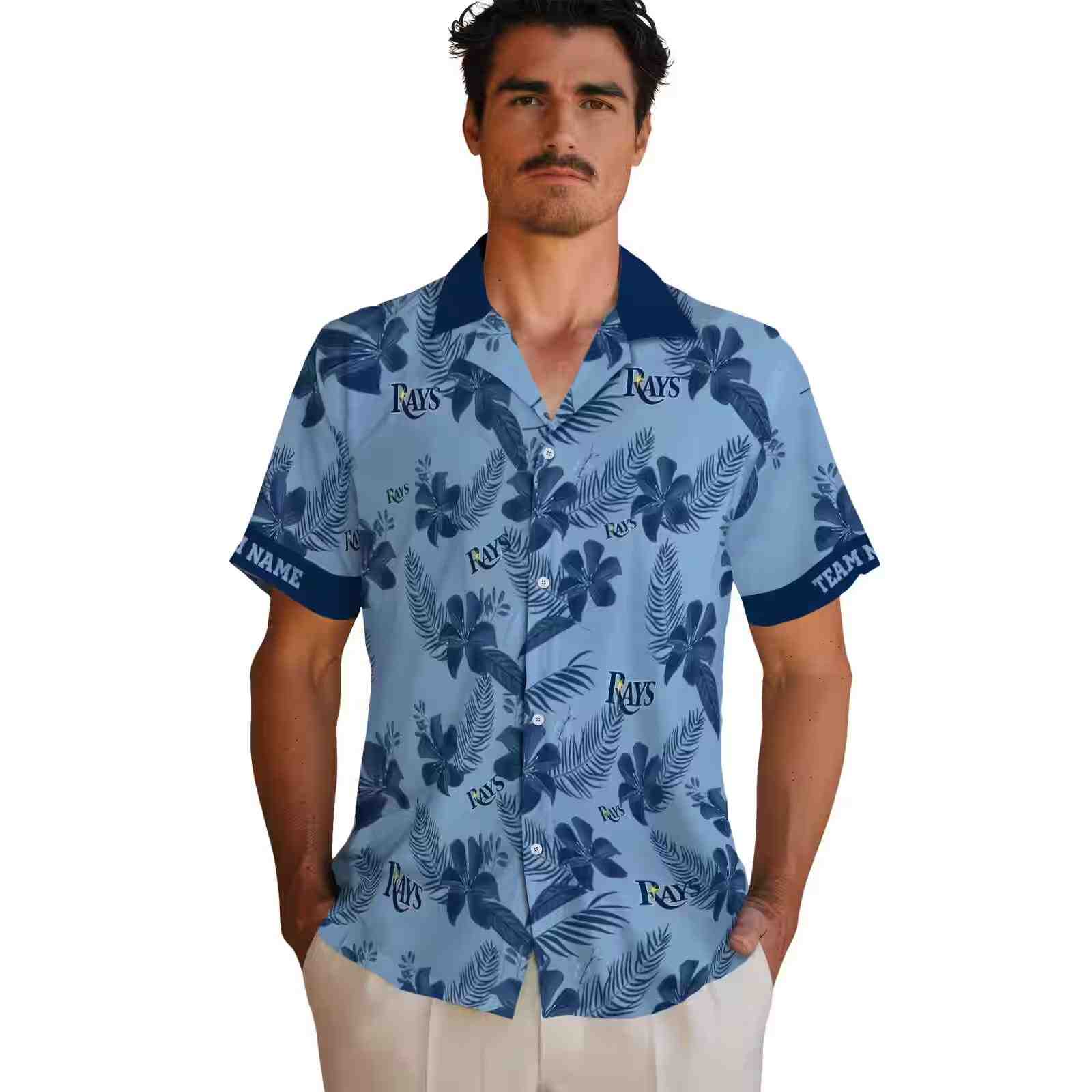 personalized tampa bay rays botanical print light blue hawaiian shirt fashion forward