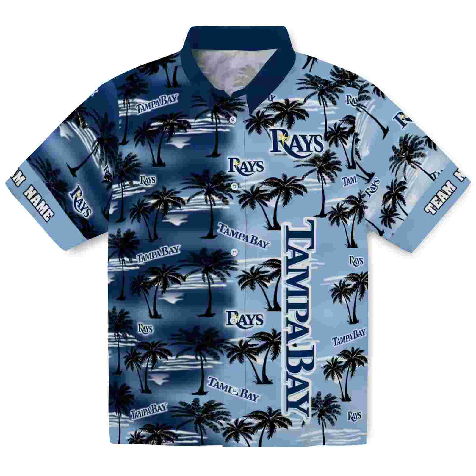 Personalized Tampa Bay Rays Palm Silhouettes Navy Hawaiian Shirt