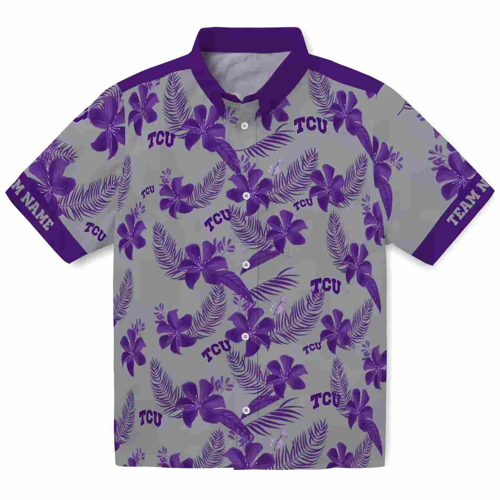 Personalized TCU Horned Frogs Botanical Print Grey Hawaiian Shirt