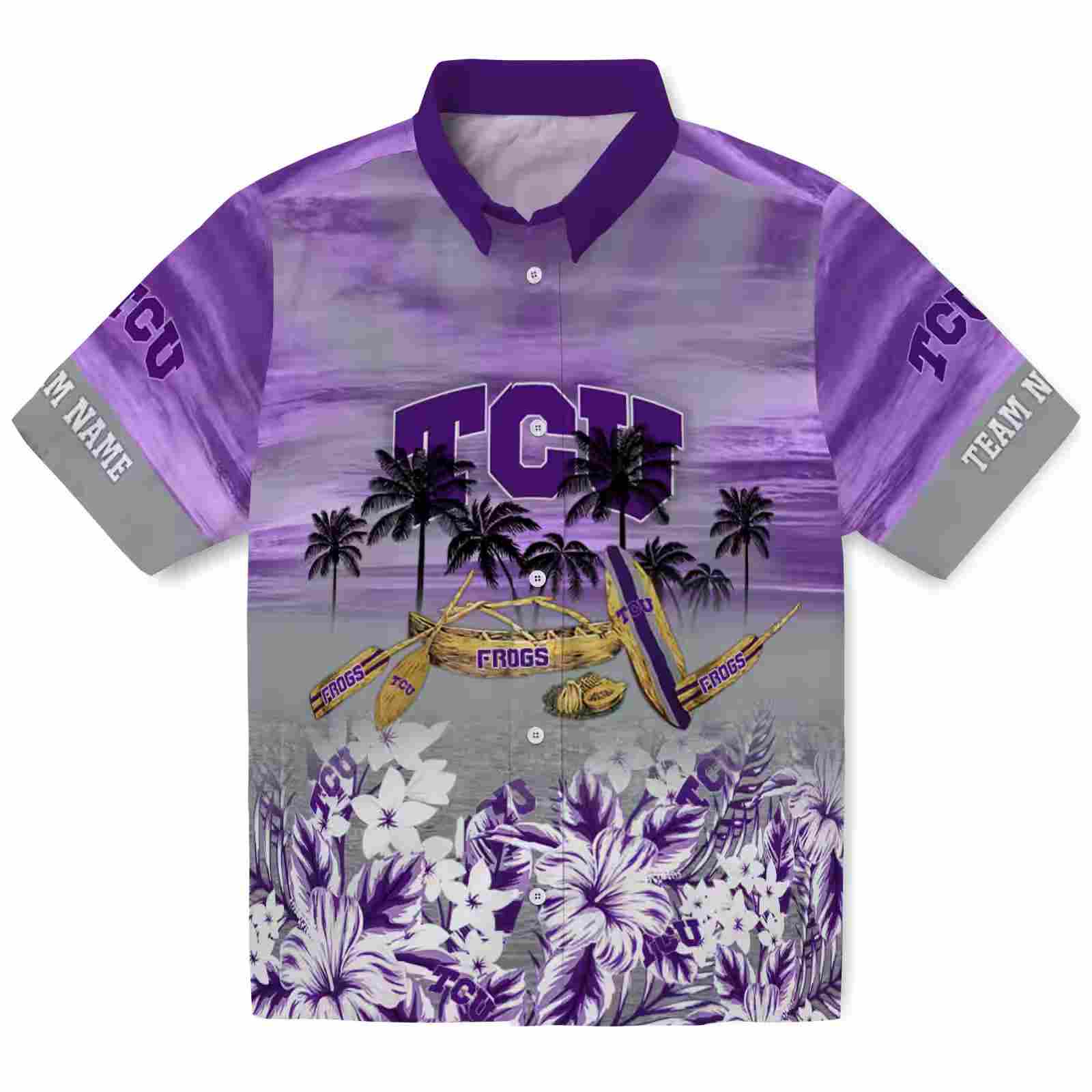 Personalized TCU Horned Frogs Tropical Canoe Purple Hawaiian Shirt