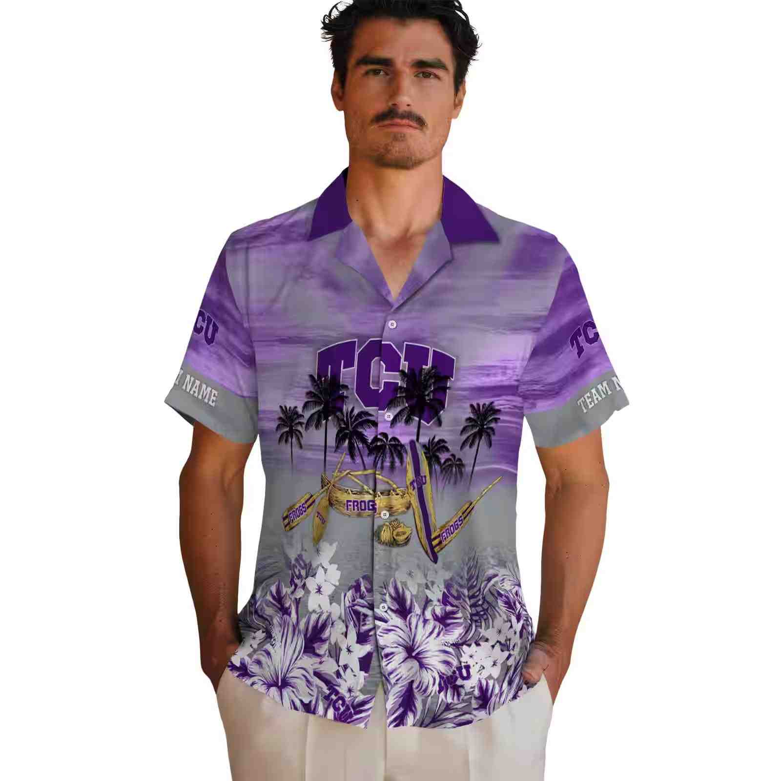 personalized tcu horned frogs tropical canoe purple hawaiian shirt fashion forward