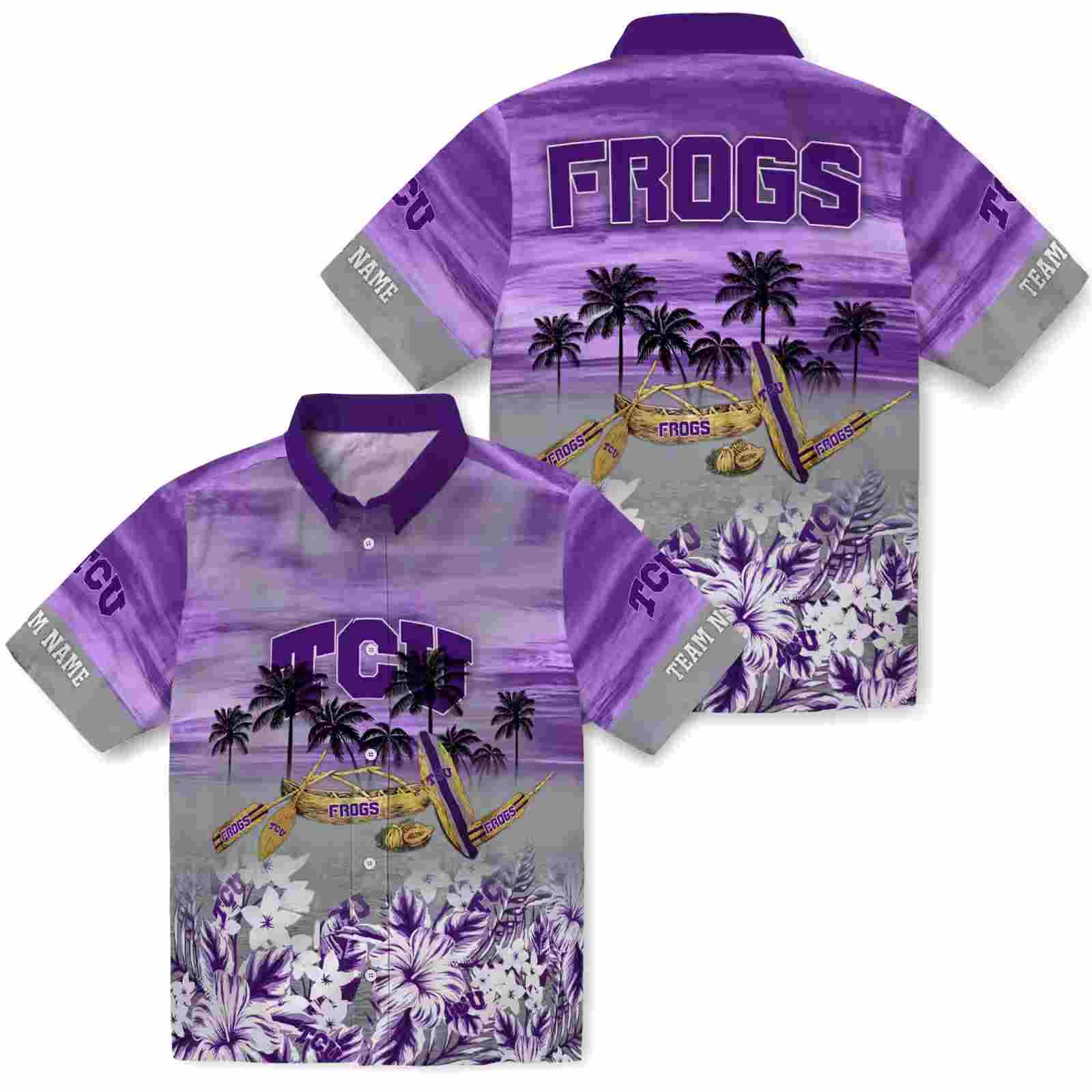 personalized tcu horned frogs tropical canoe purple hawaiian shirt high quality