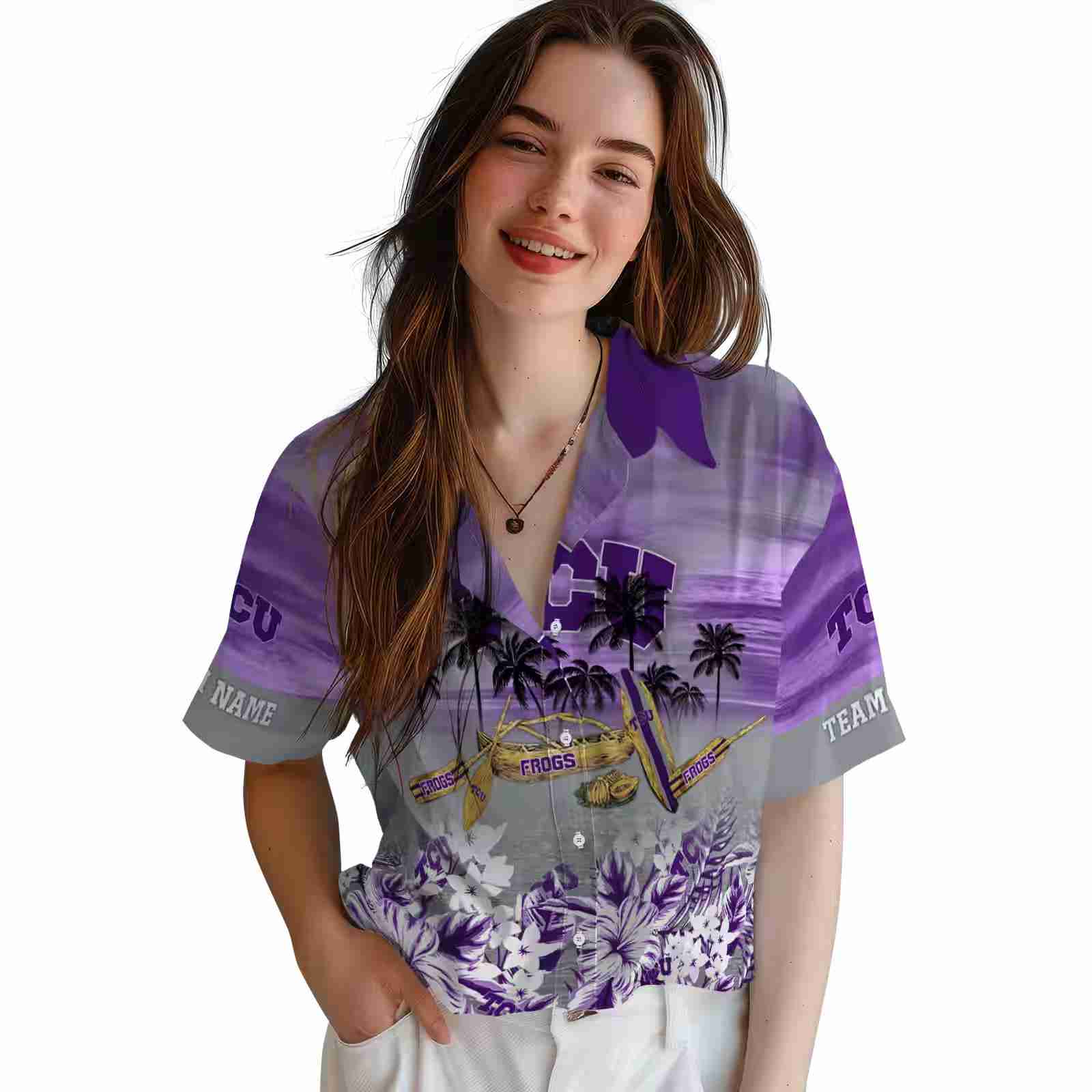 personalized tcu horned frogs tropical canoe purple hawaiian shirt latest model