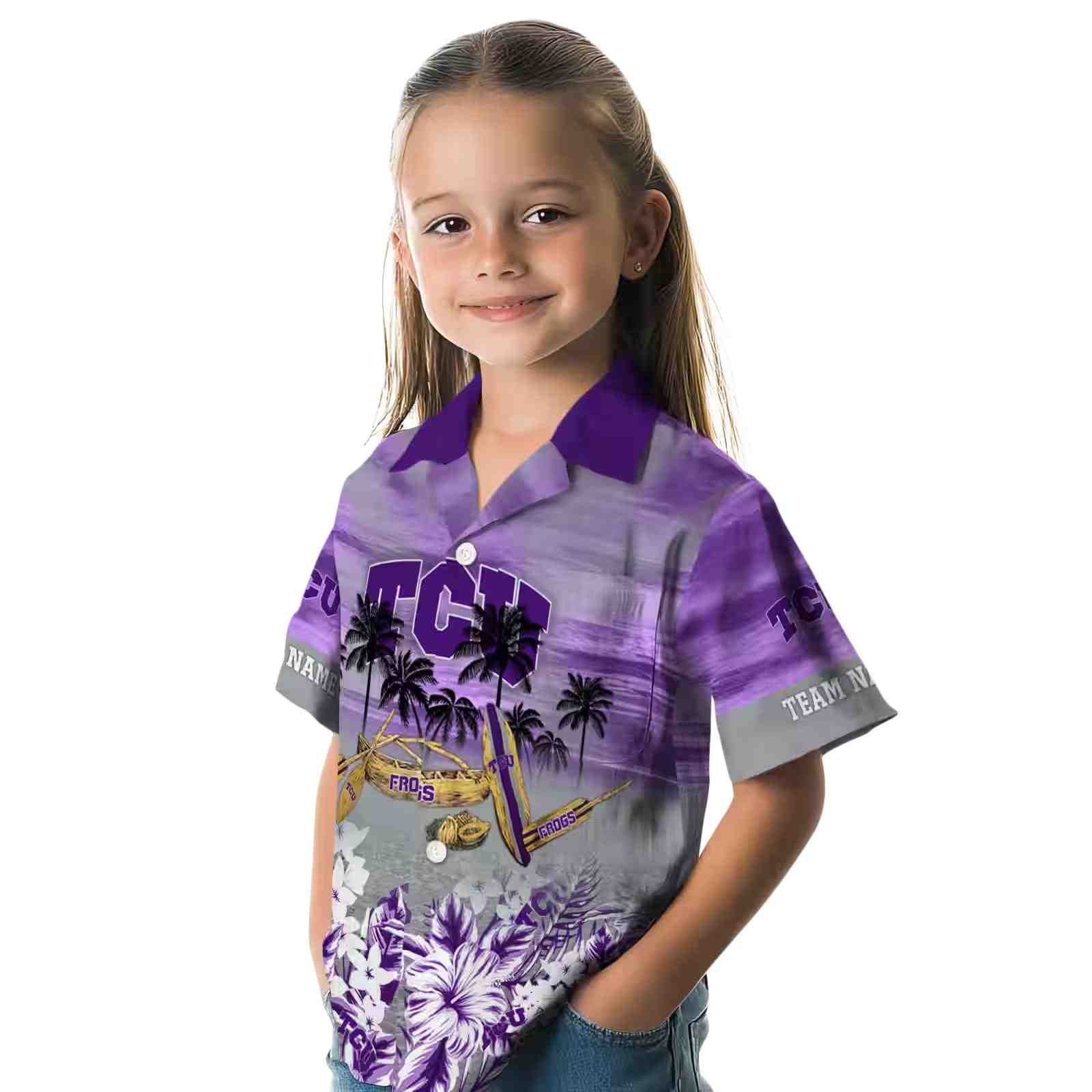 personalized tcu horned frogs tropical canoe purple hawaiian shirt premium grade