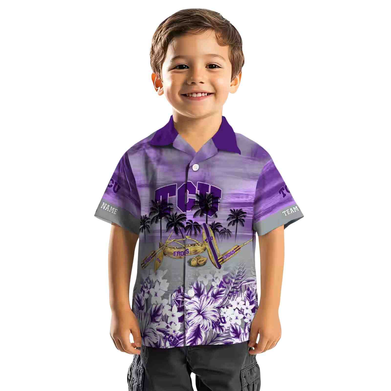 personalized tcu horned frogs tropical canoe purple hawaiian shirt top rated