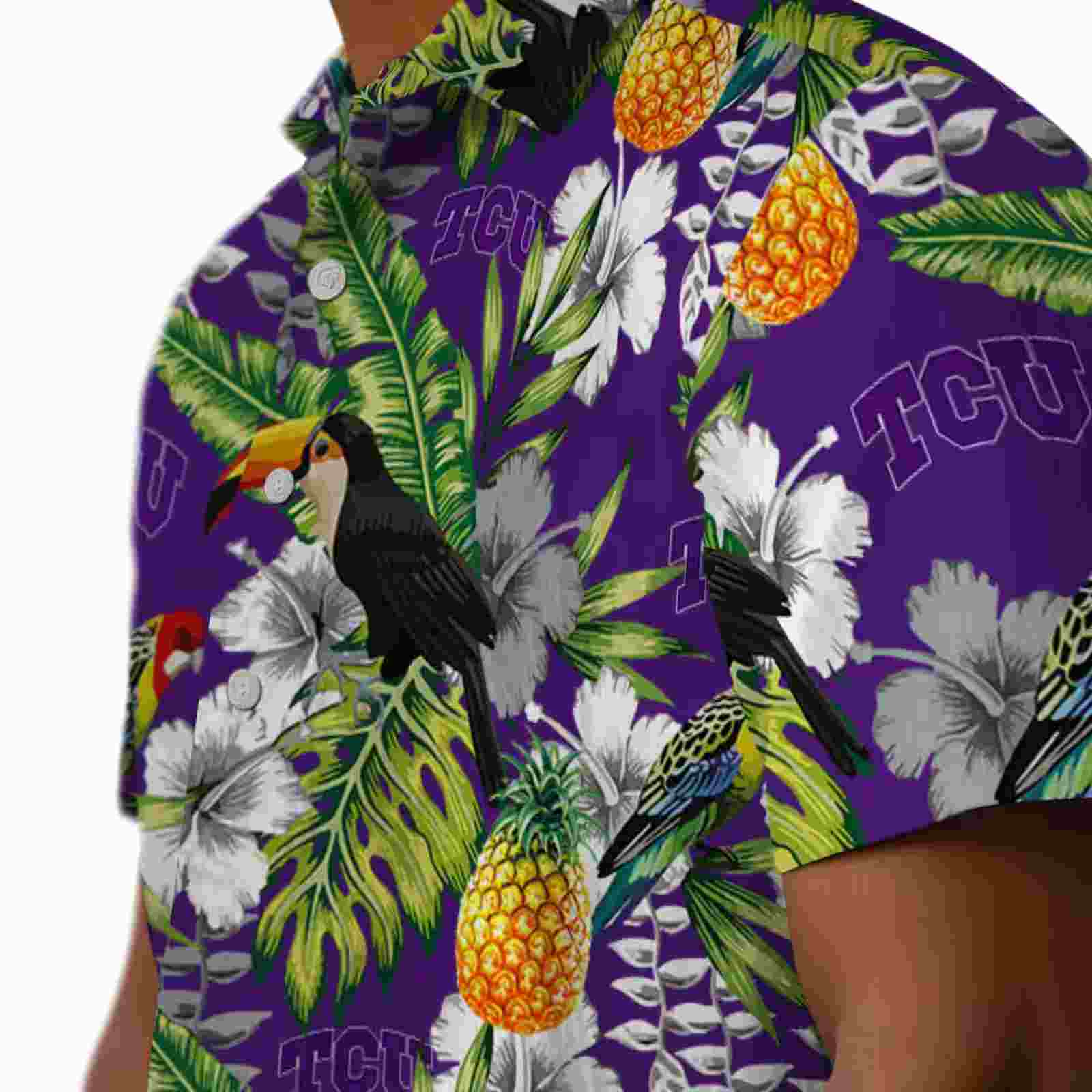 personalized tcu horned frogs tropical toucan purple green hawaiian shirt trendy